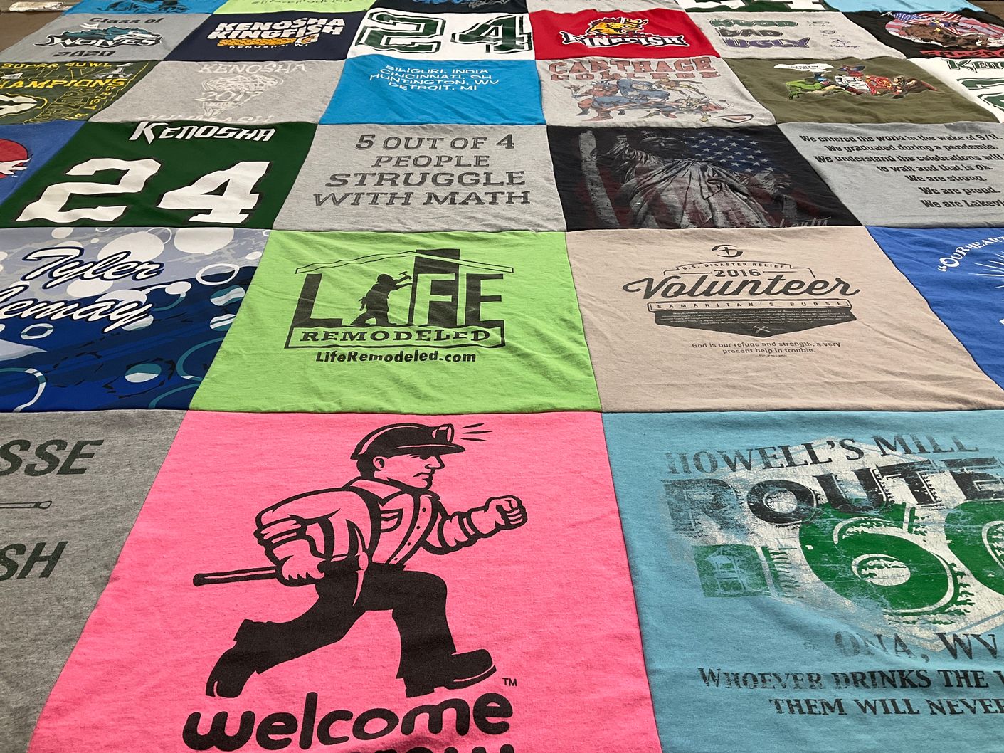 T-shirt quilt from kenosha high school by Peggy from WI