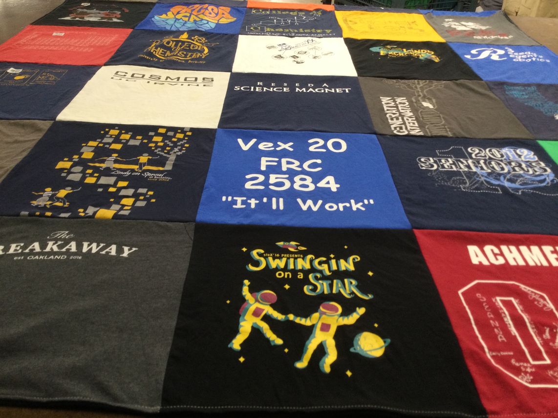 T-shirt quilt with robotics, space themes by Renee from MA
