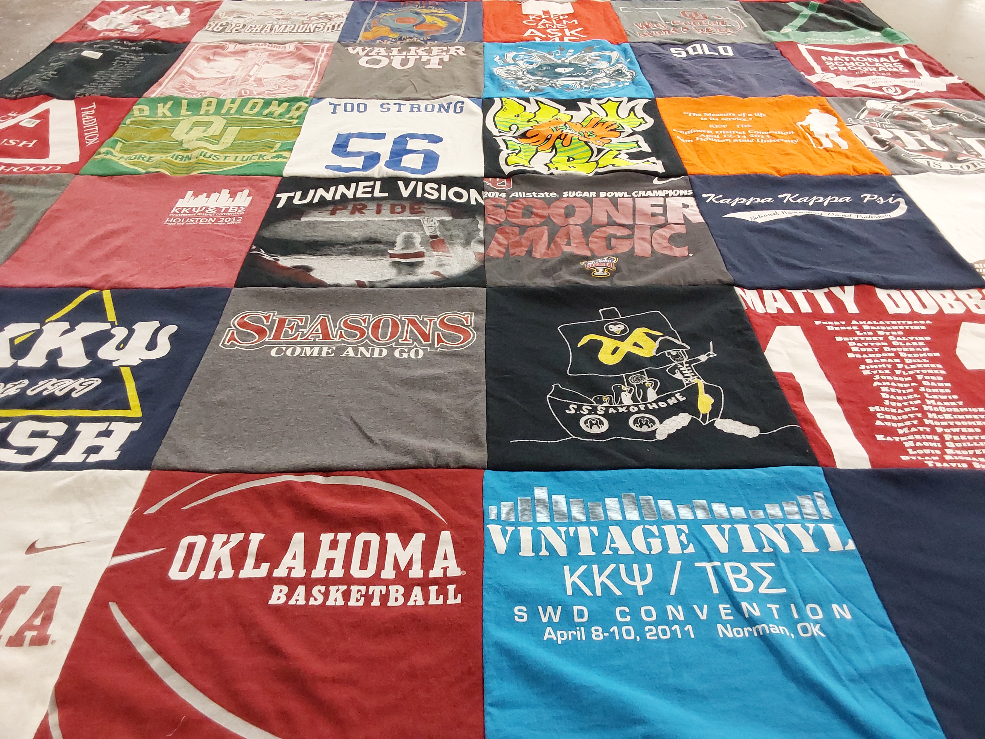 T-shirt quilt from university of oklahoma by Matthew from KS