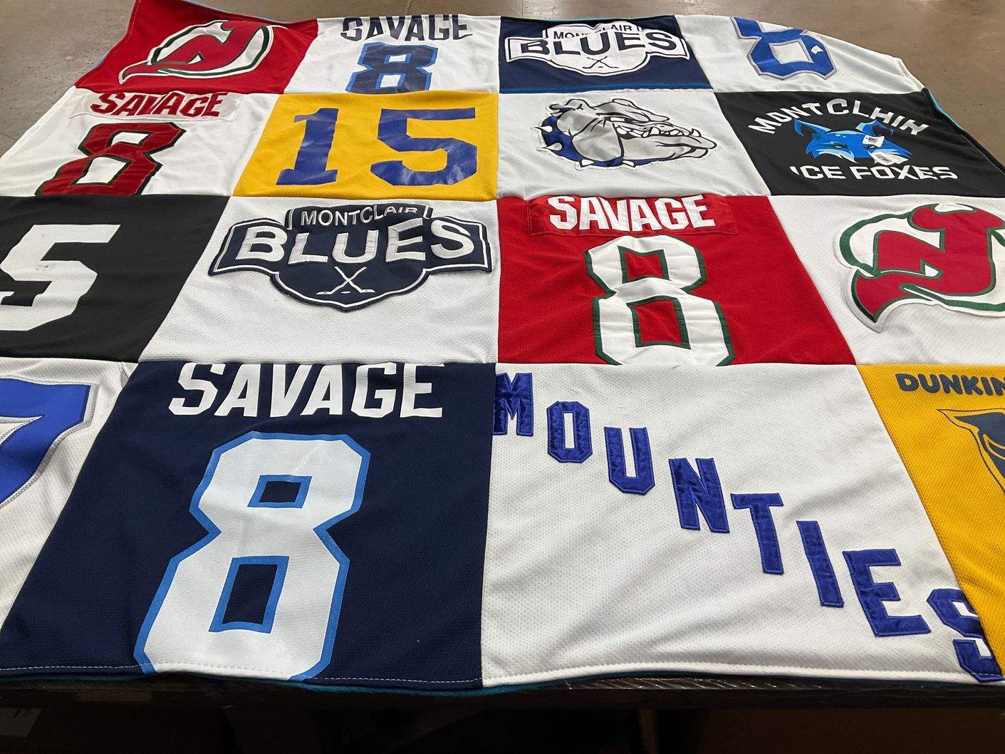 T-shirt quilt featuring montclair blues, mounties by lisa from NJ