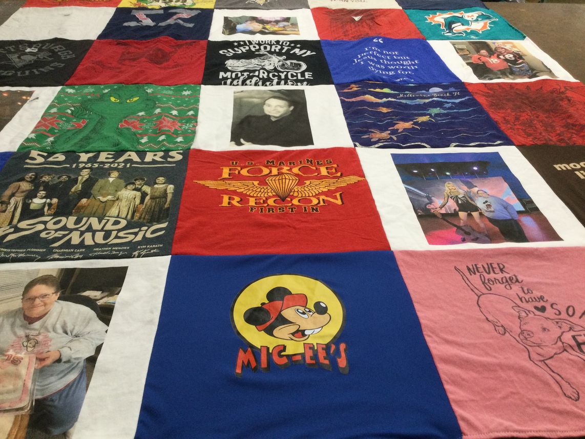T-shirt quilt with music, theater themes by Jennifer from PA