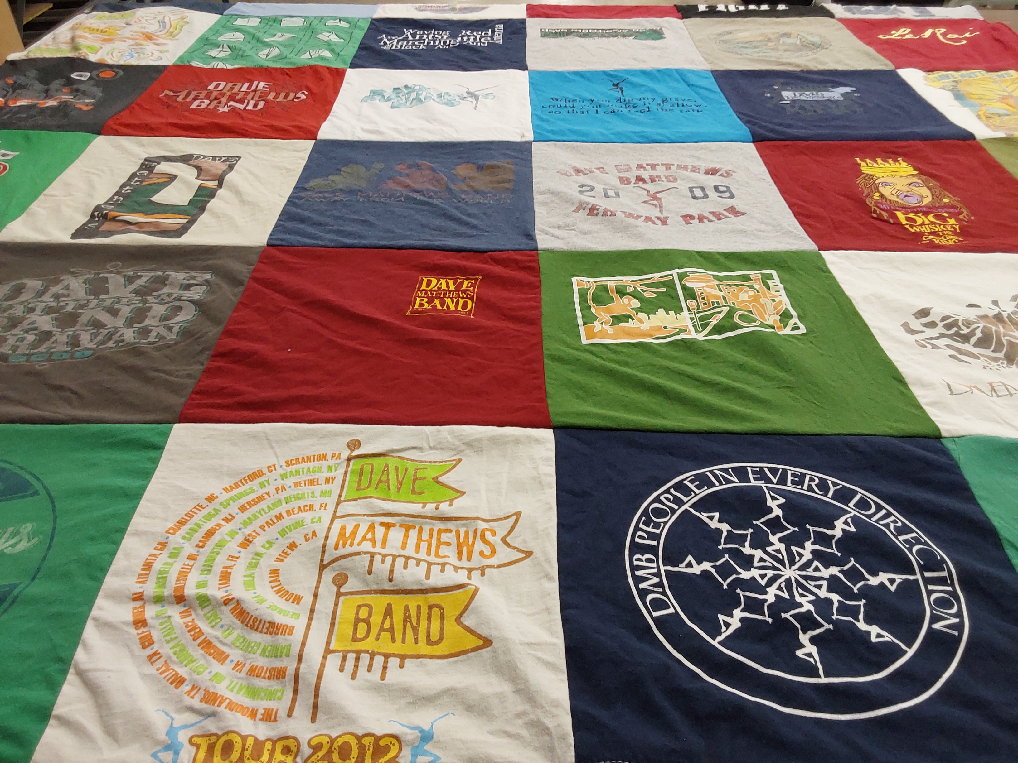 T-shirt quilt with music, concerts themes by Susan from TX