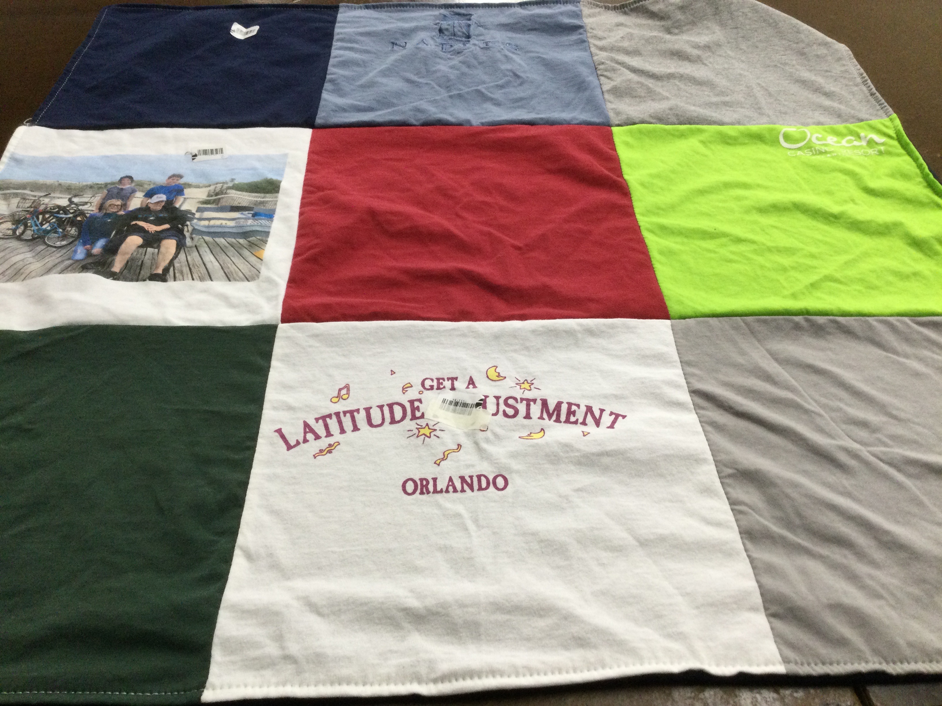 T-shirt quilt with bicycling, travel themes by Kimberly from FL