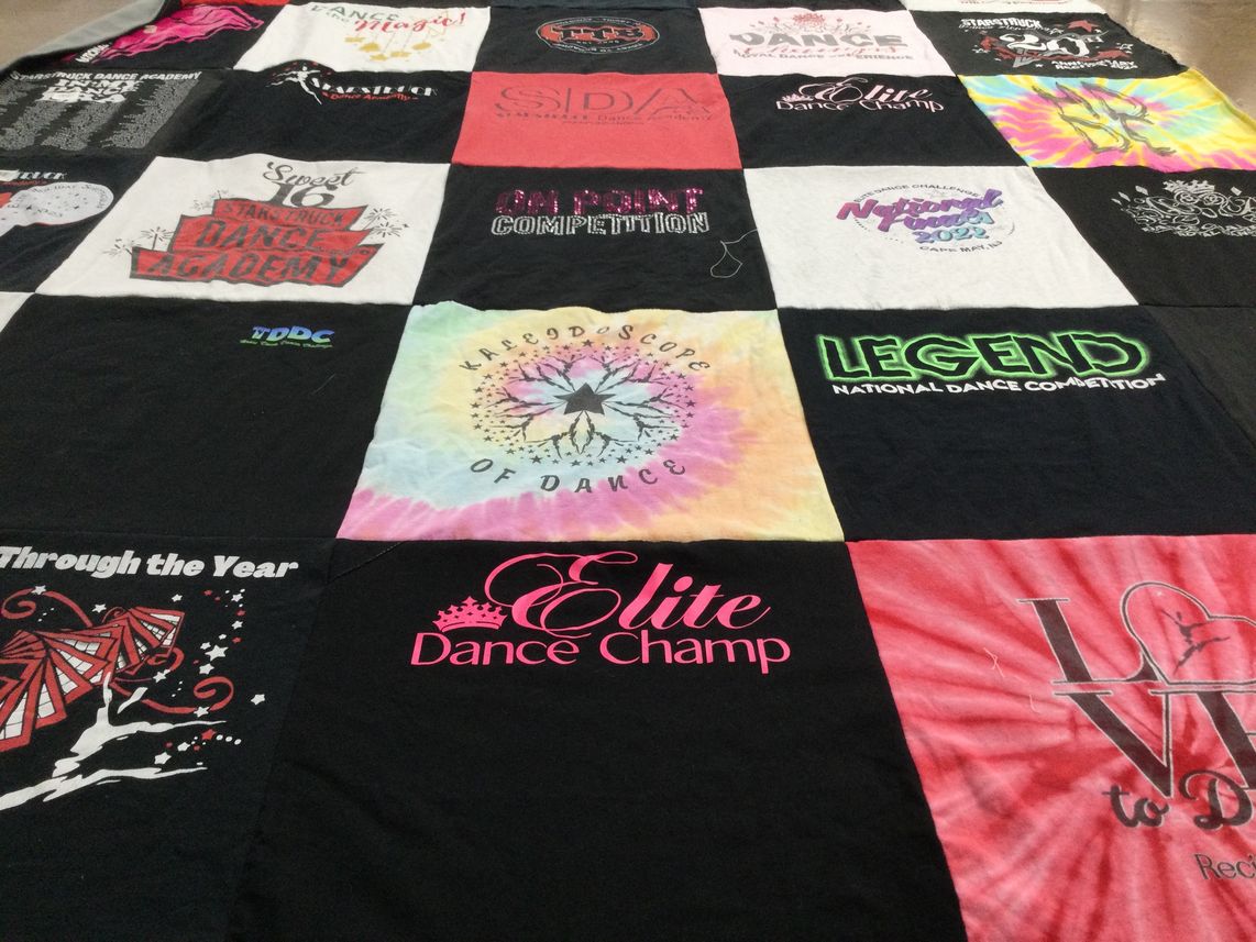 T-shirt quilt with dance, performance themes by Sarah from NJ