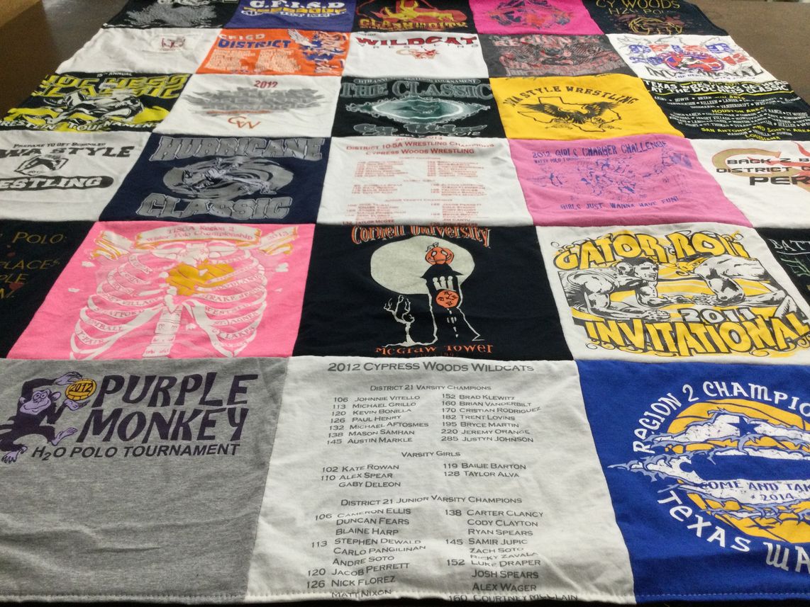 T-shirt quilt featuring cy woods wildcats by Tracie from TX