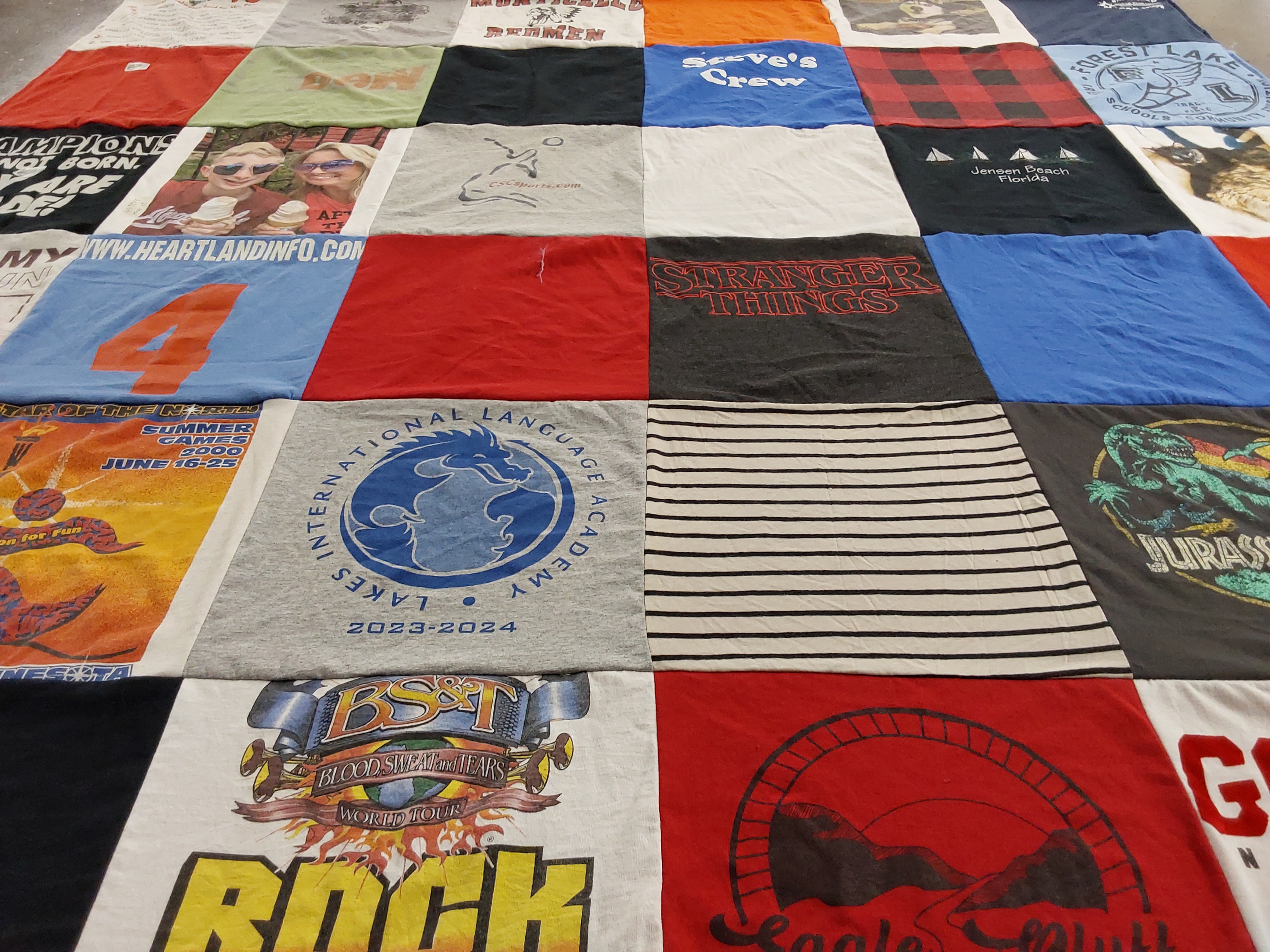T-shirt quilt with sports, music themes by Davina from MN