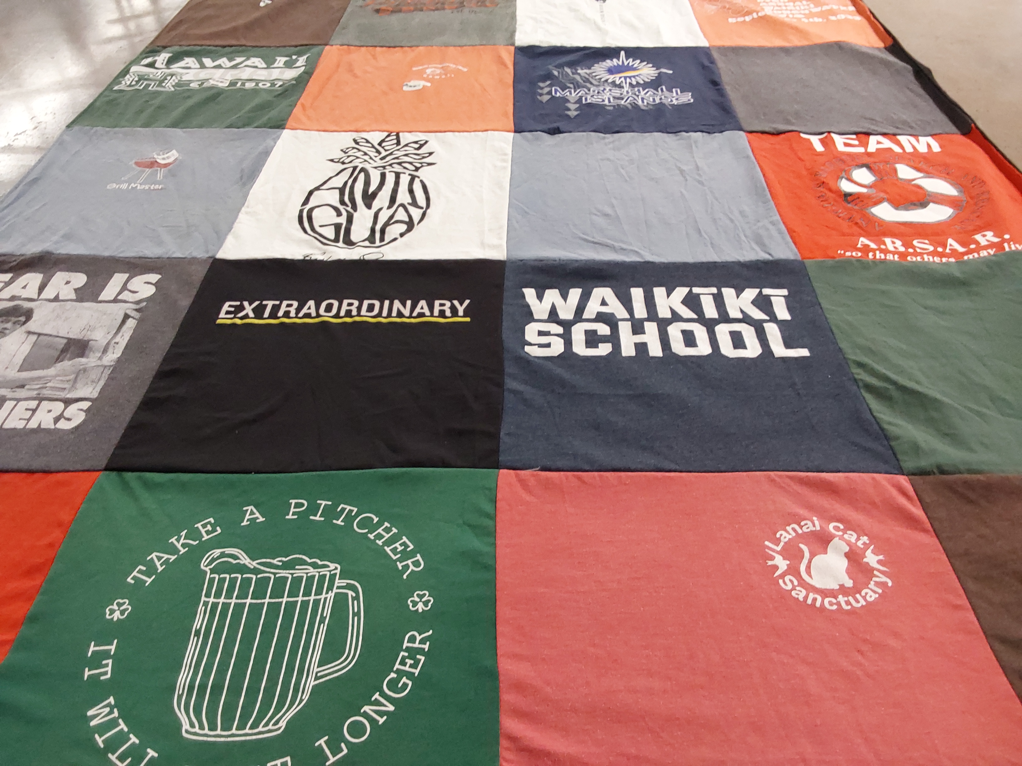 T-shirt quilt from waikiki school by Andrea from HI