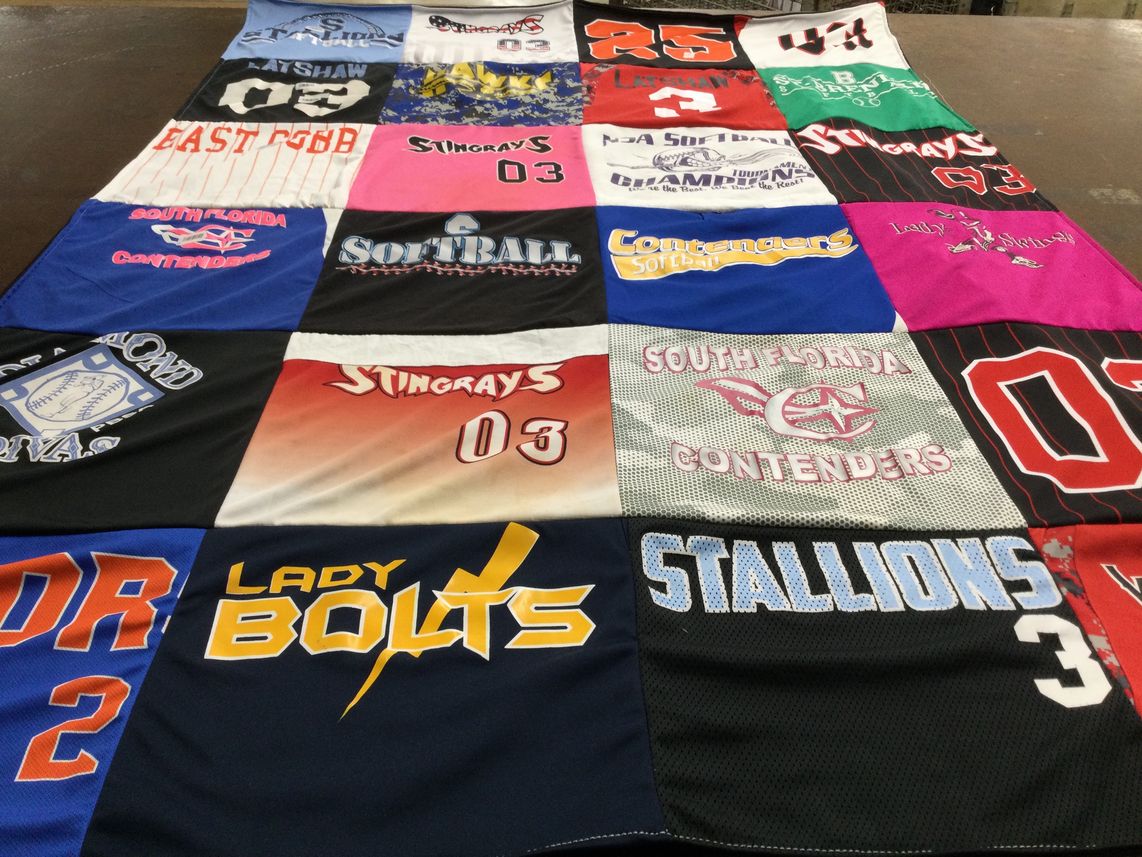 T-shirt quilt with softball themes by Monica from FL