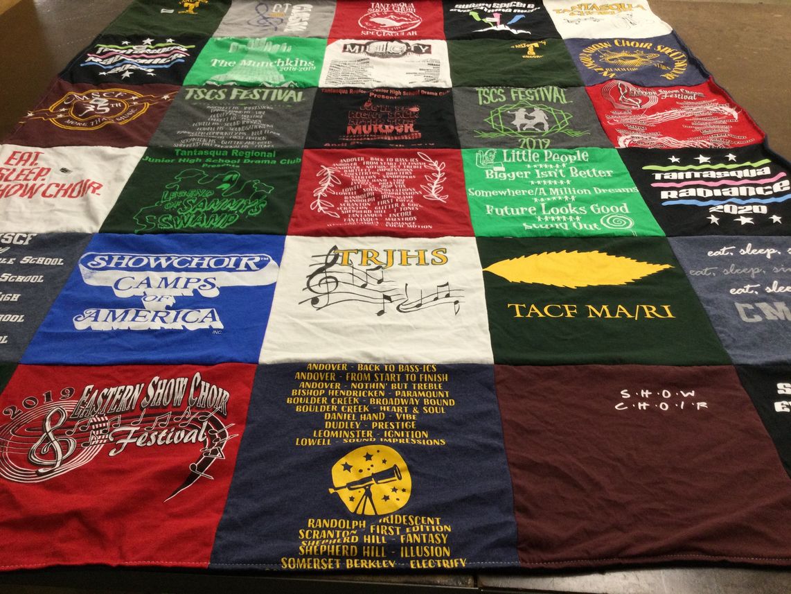 T-shirt quilt with show choir, music themes by Linda from MA
