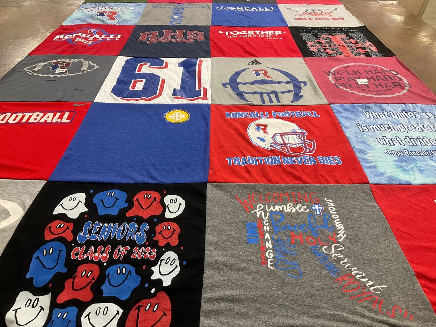 T-shirt quilt featuring roncalli football by Jennifer from IN