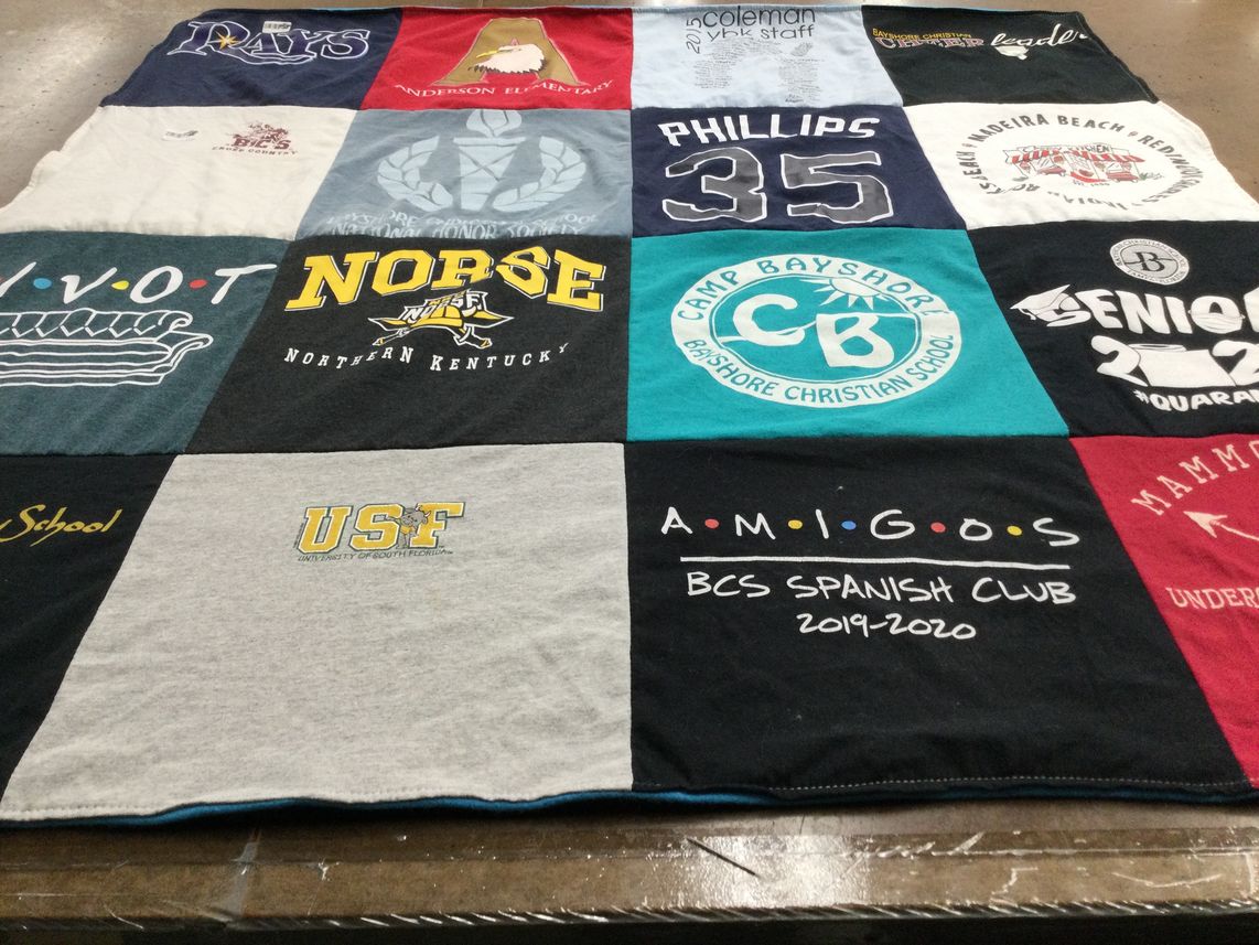 T-shirt quilt from university of southern florida, bayshore christian school by Jackie from KY