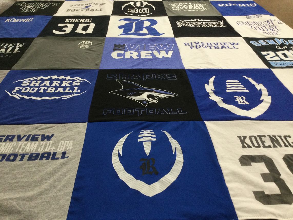 T-shirt quilt featuring riverview football, sharks football by Cindy from FL