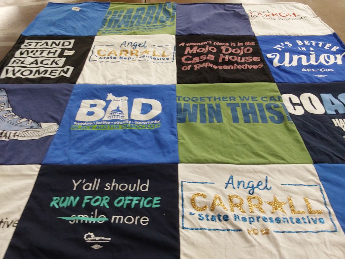 T-shirt quilt with politics, activism themes by Angel from TX