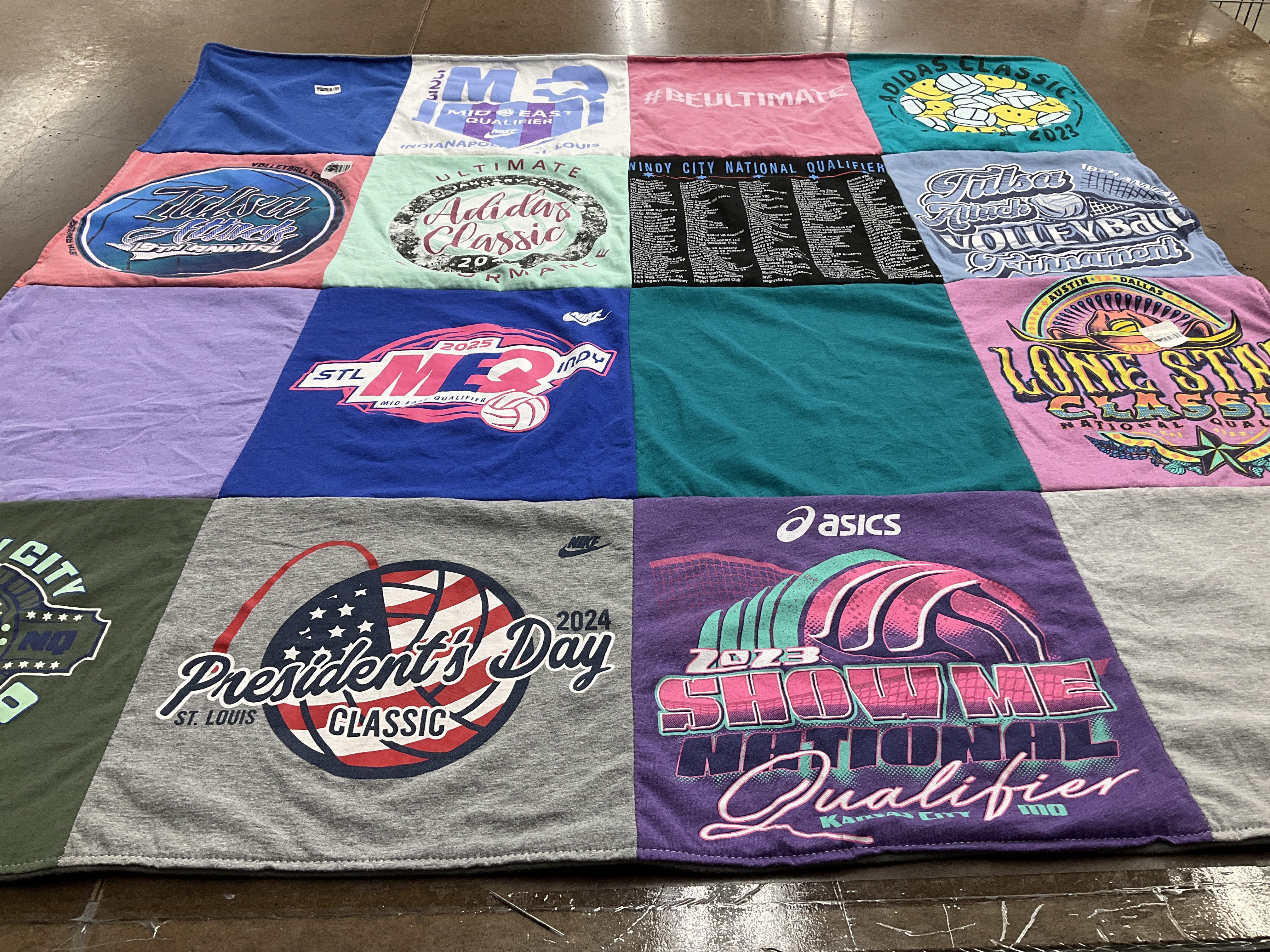 T-shirt quilt with sports, volleyball themes by Jennifer from OK