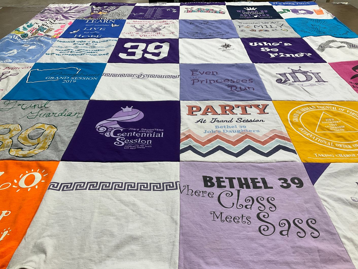 T-shirt quilt with community service, sisterhood themes by Leslie from VA