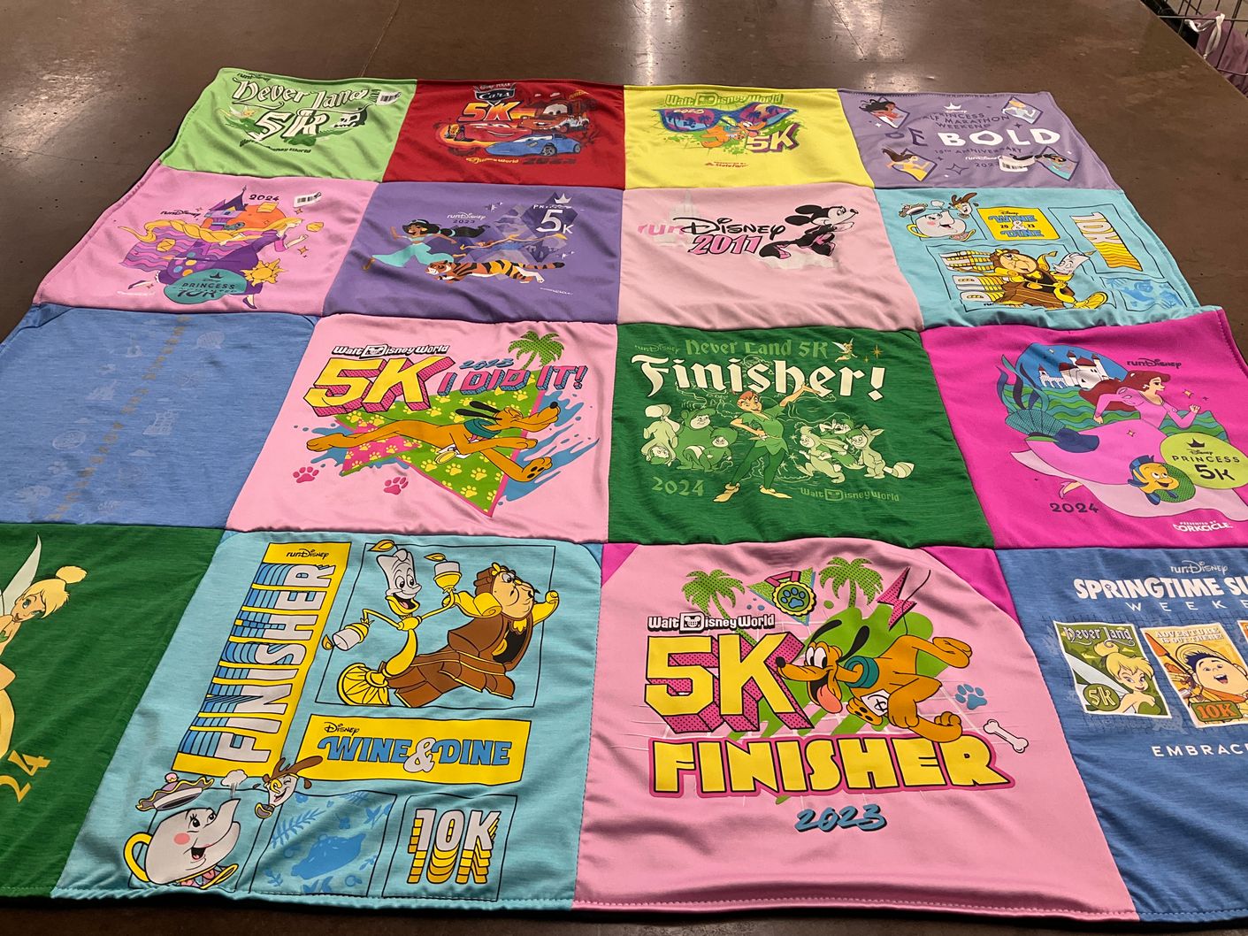 T-shirt quilt with running, disney themes by Michele from FL