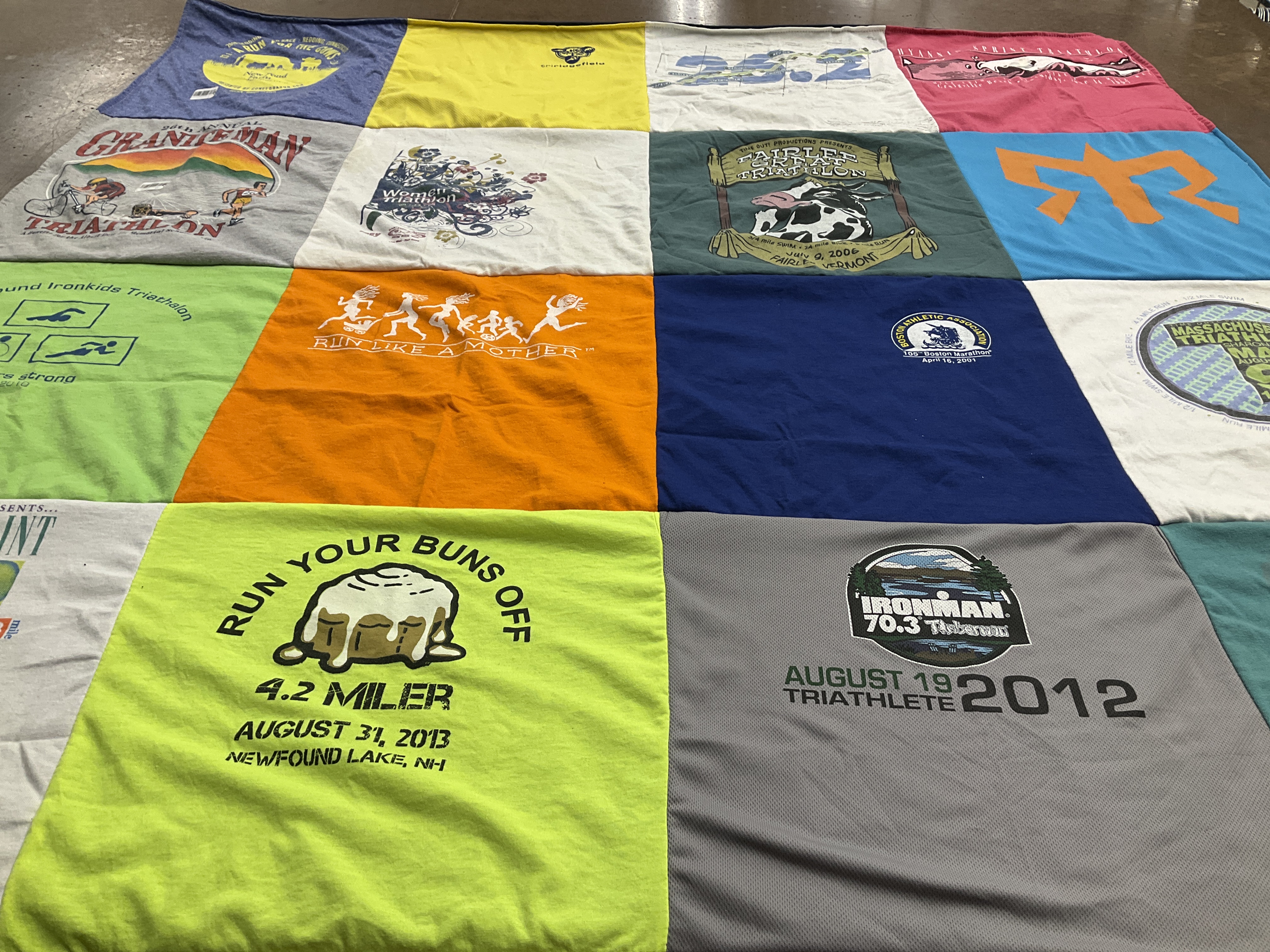 T-shirt quilt with triathlon, running themes by Brian from NH