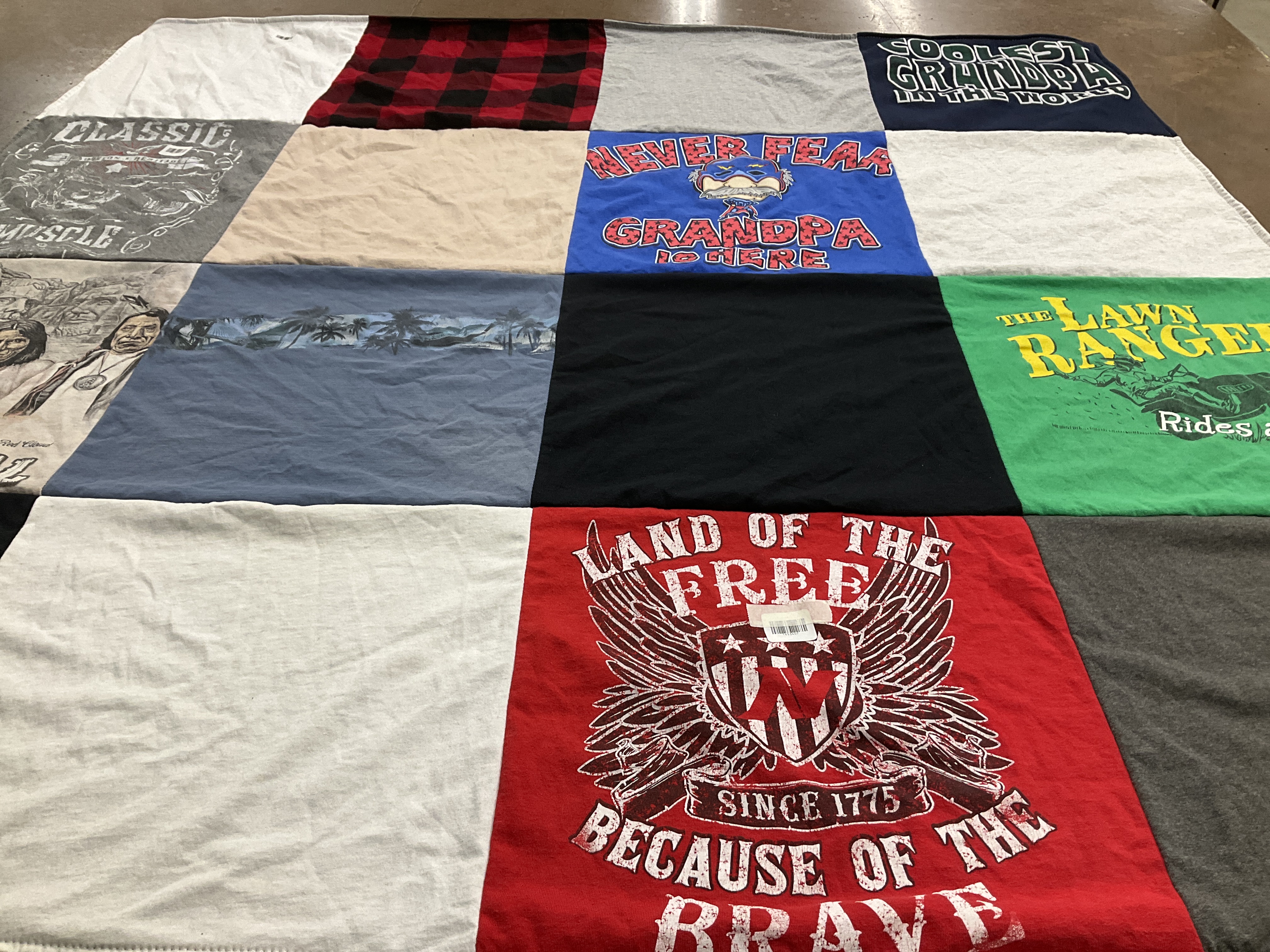 T-shirt quilt with muscle cars, family themes by Ashley from IL