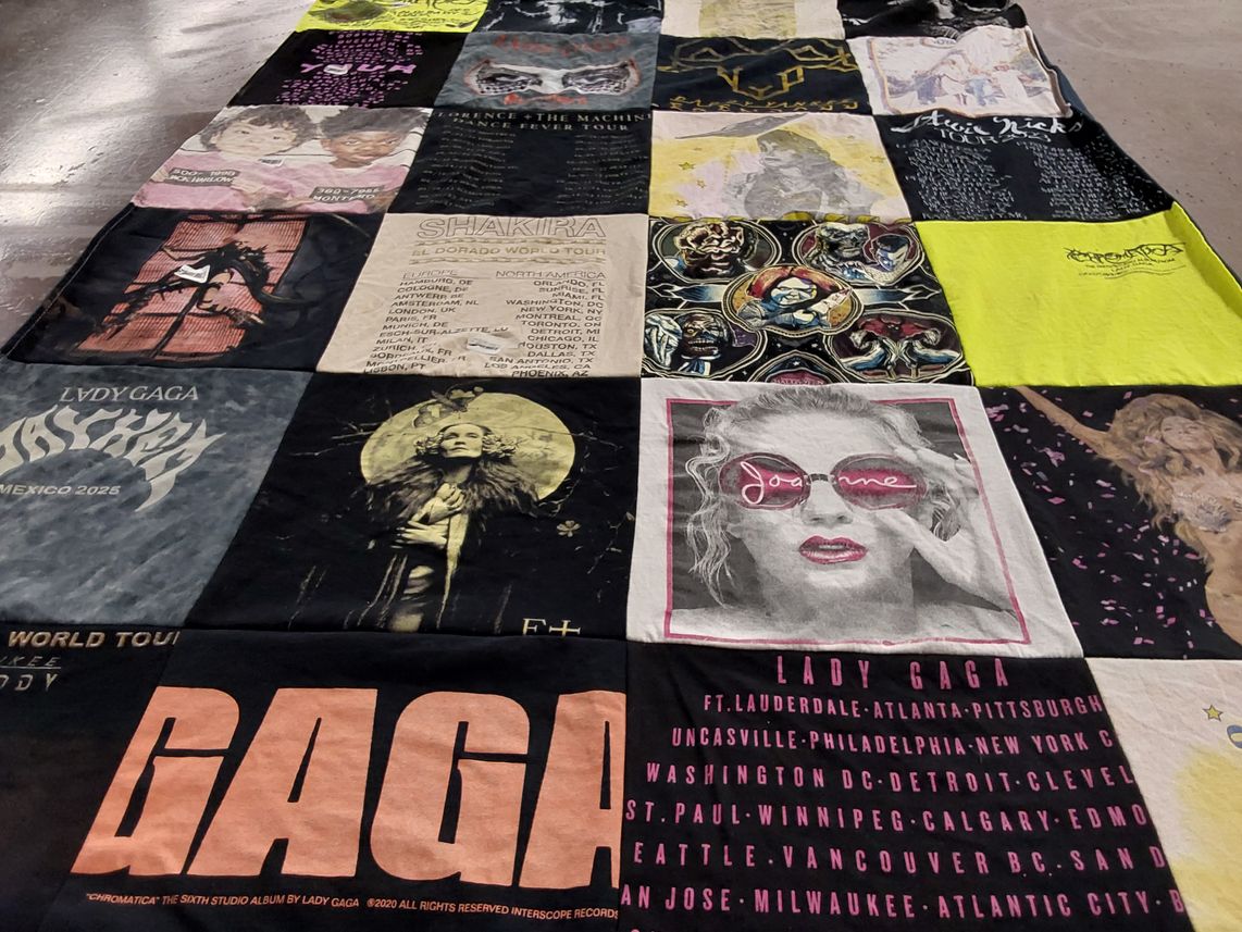 T-shirt quilt with music, concerts themes by Fernando from NY