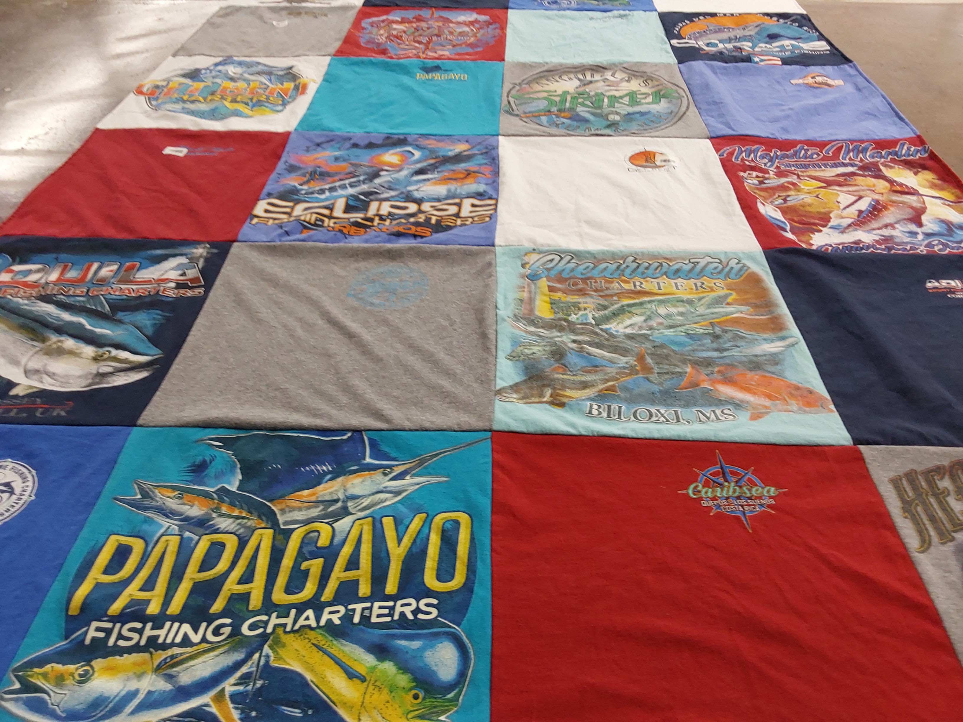 T-shirt quilt with fishing, boating themes by Dianne from DE