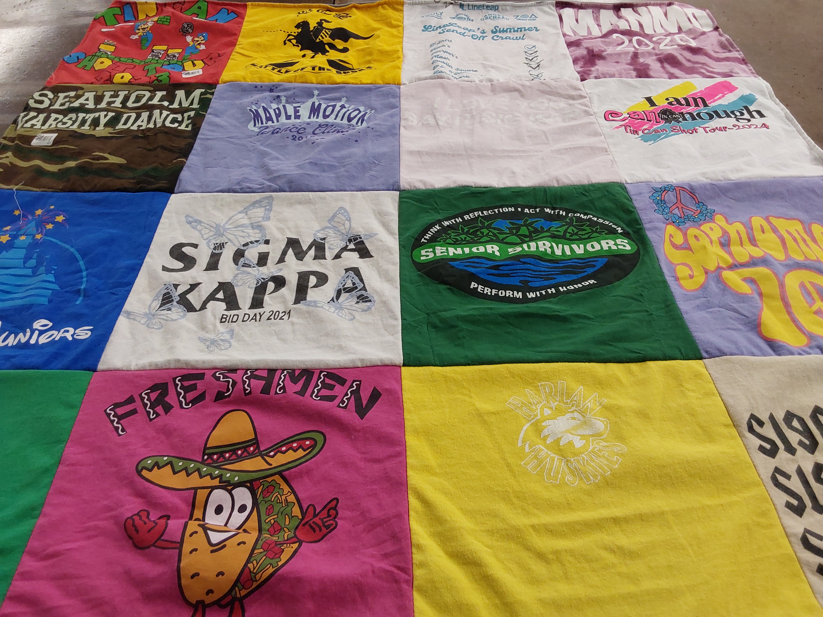 T-shirt quilt from seaholm high school, maple motion dance club by Jennifer from MI