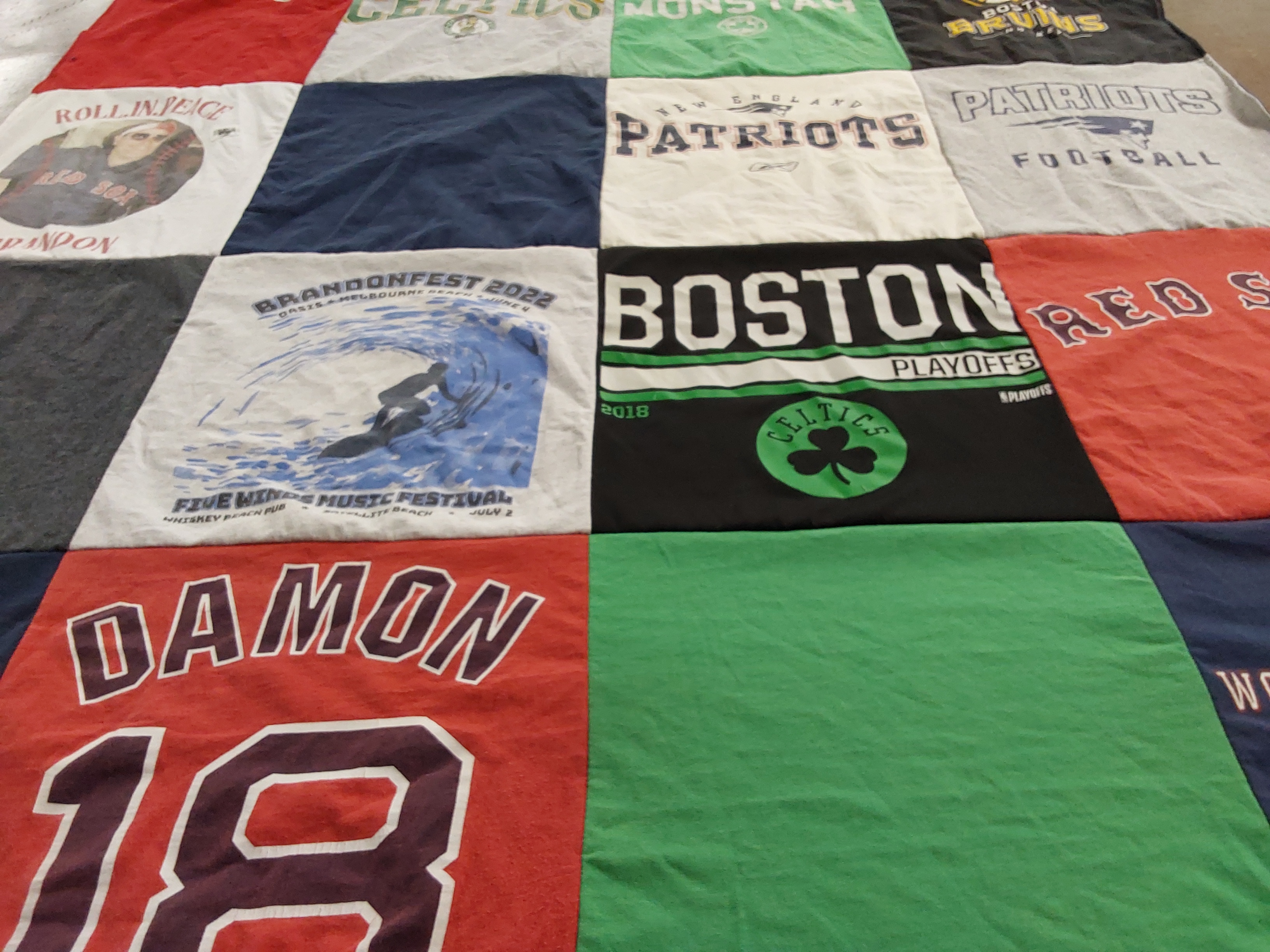 T-shirt quilt featuring boston red sox, new england patriots by Julie from FL