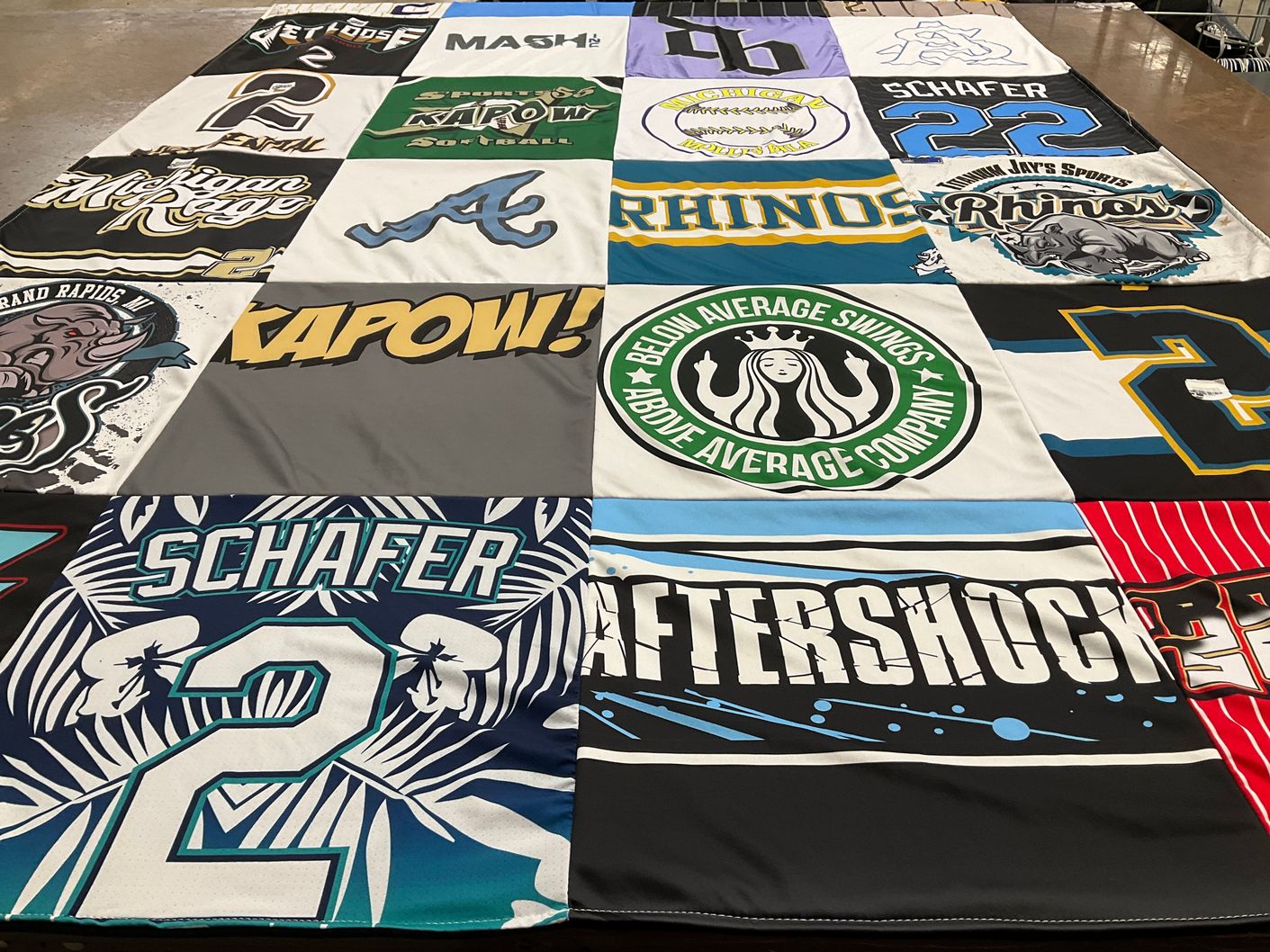 T-shirt quilt featuring michigan rage, grand rapids rhinos by Kylee from MI