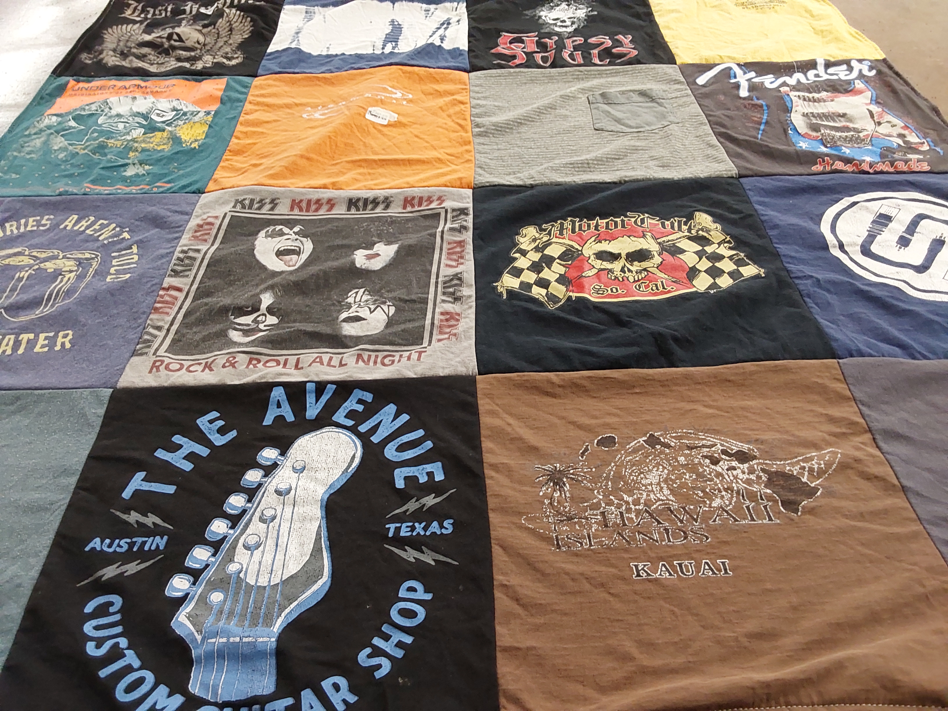 T-shirt quilt with music, guitar themes by Traci from NJ