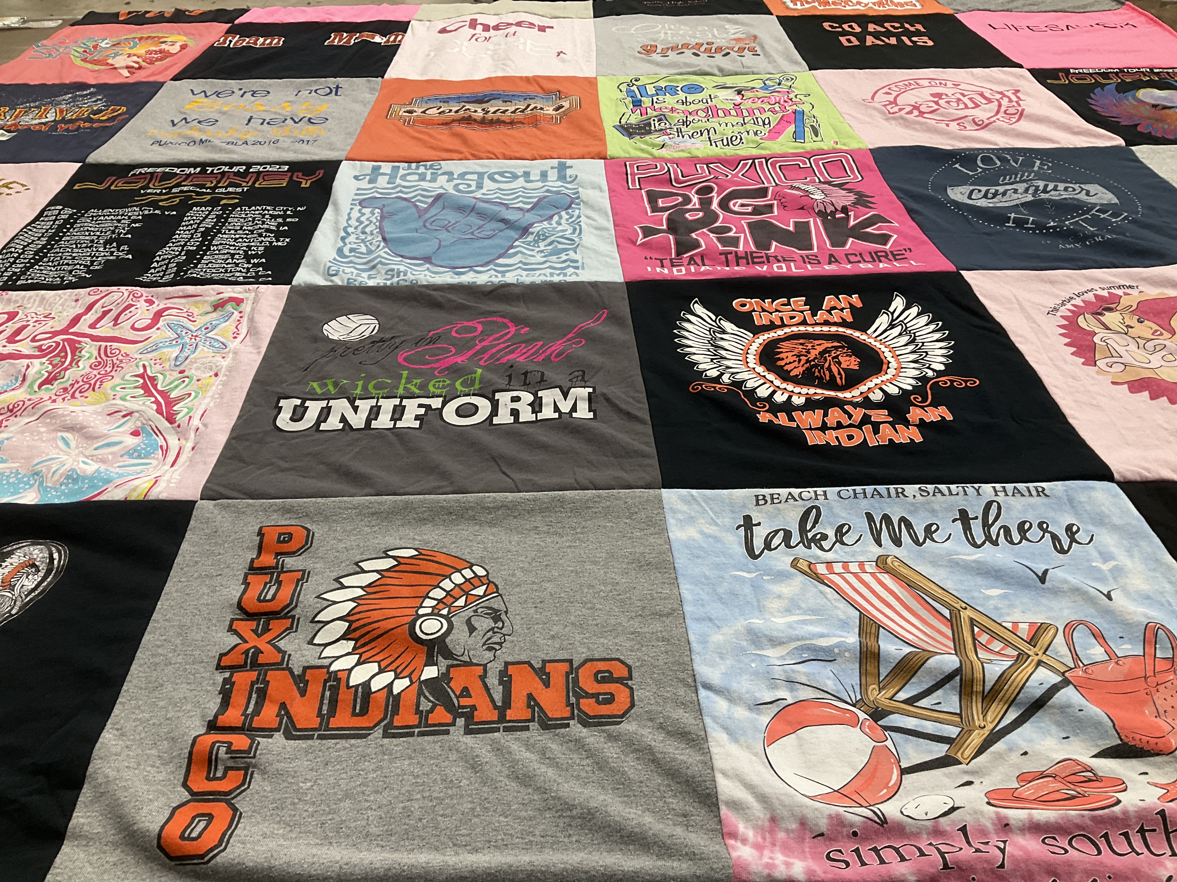 T-shirt quilt featuring puxico indians by Jeffrey from MO