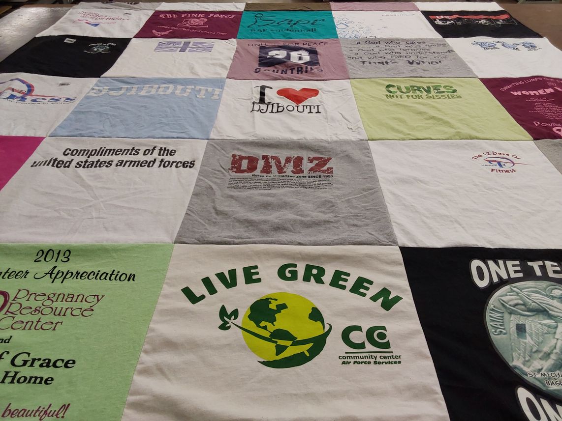 T-shirt quilt with fitness, volunteering themes by Venus from AK