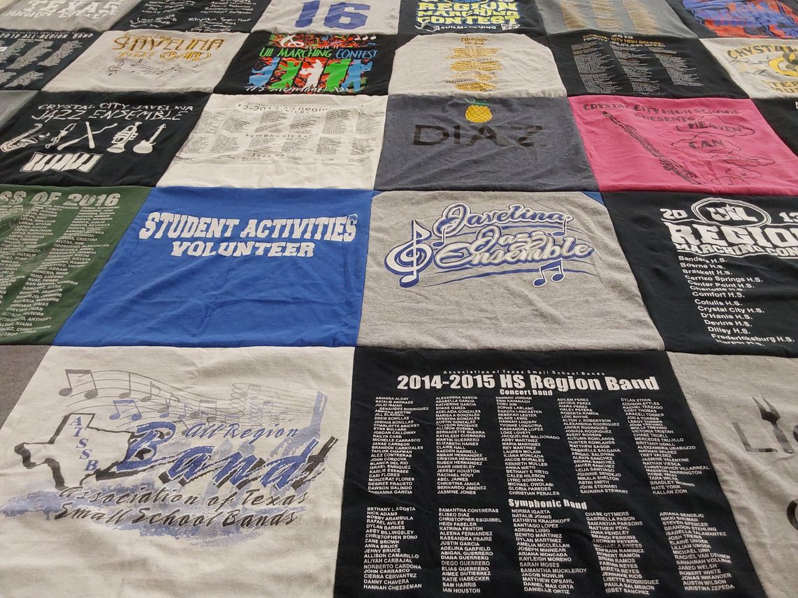 T-shirt quilt from crystal city high school by Carmel from TX