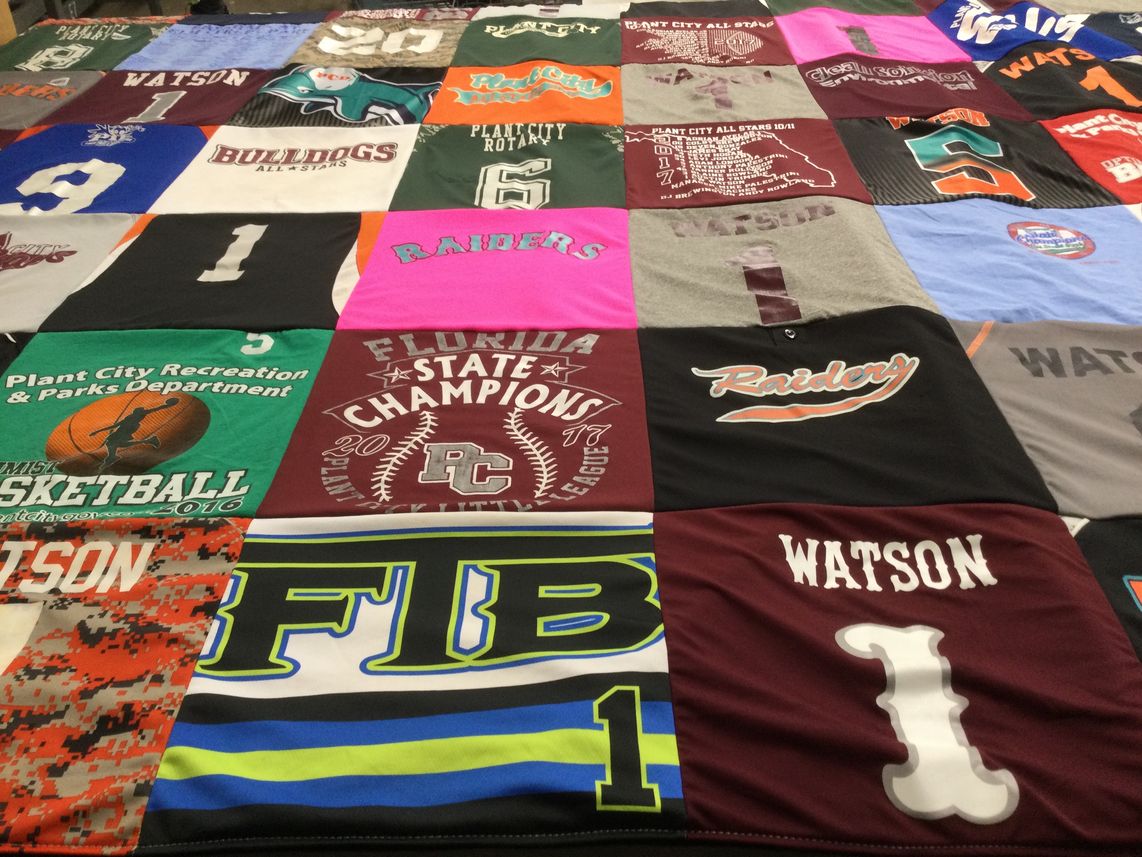 T-shirt quilt with sports, basketball themes by Cindy from FL