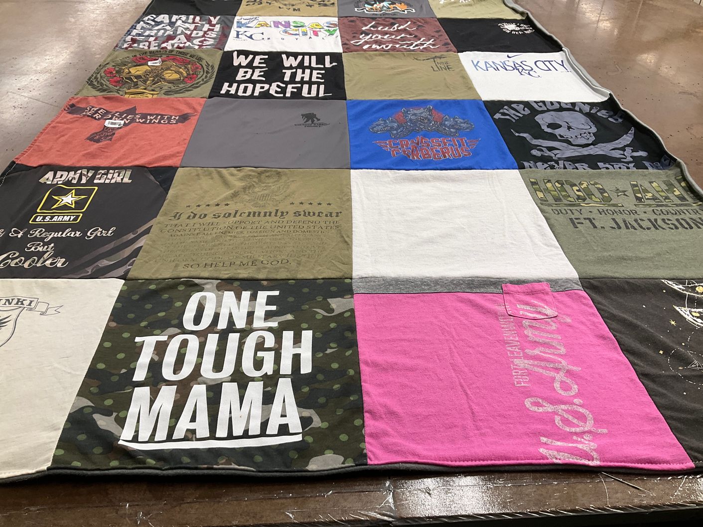 T-shirt quilt with military, support for military themes by Kjirstyn from MO