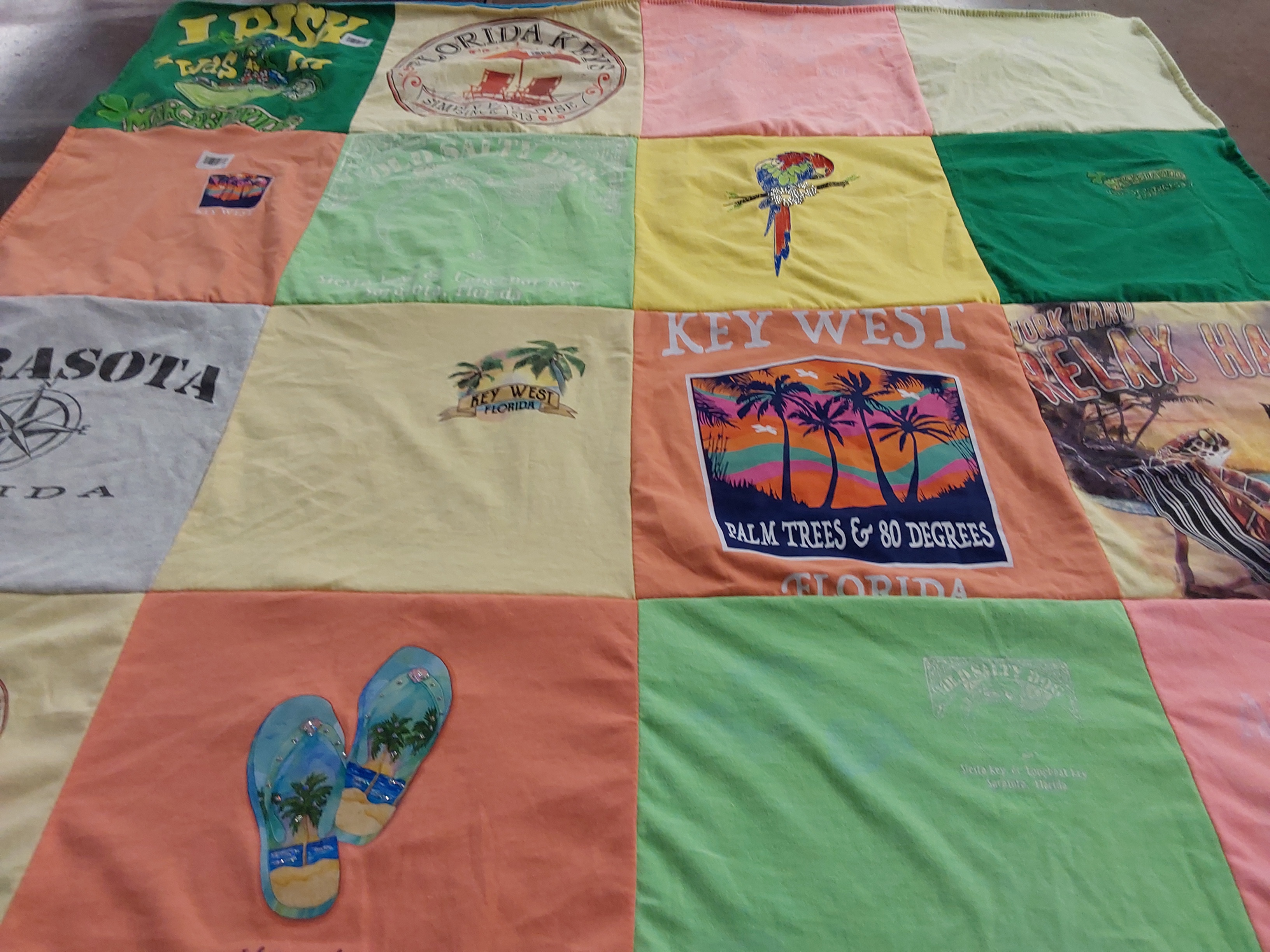 T-shirt quilt with beaches, tropical themes by Deann from OH