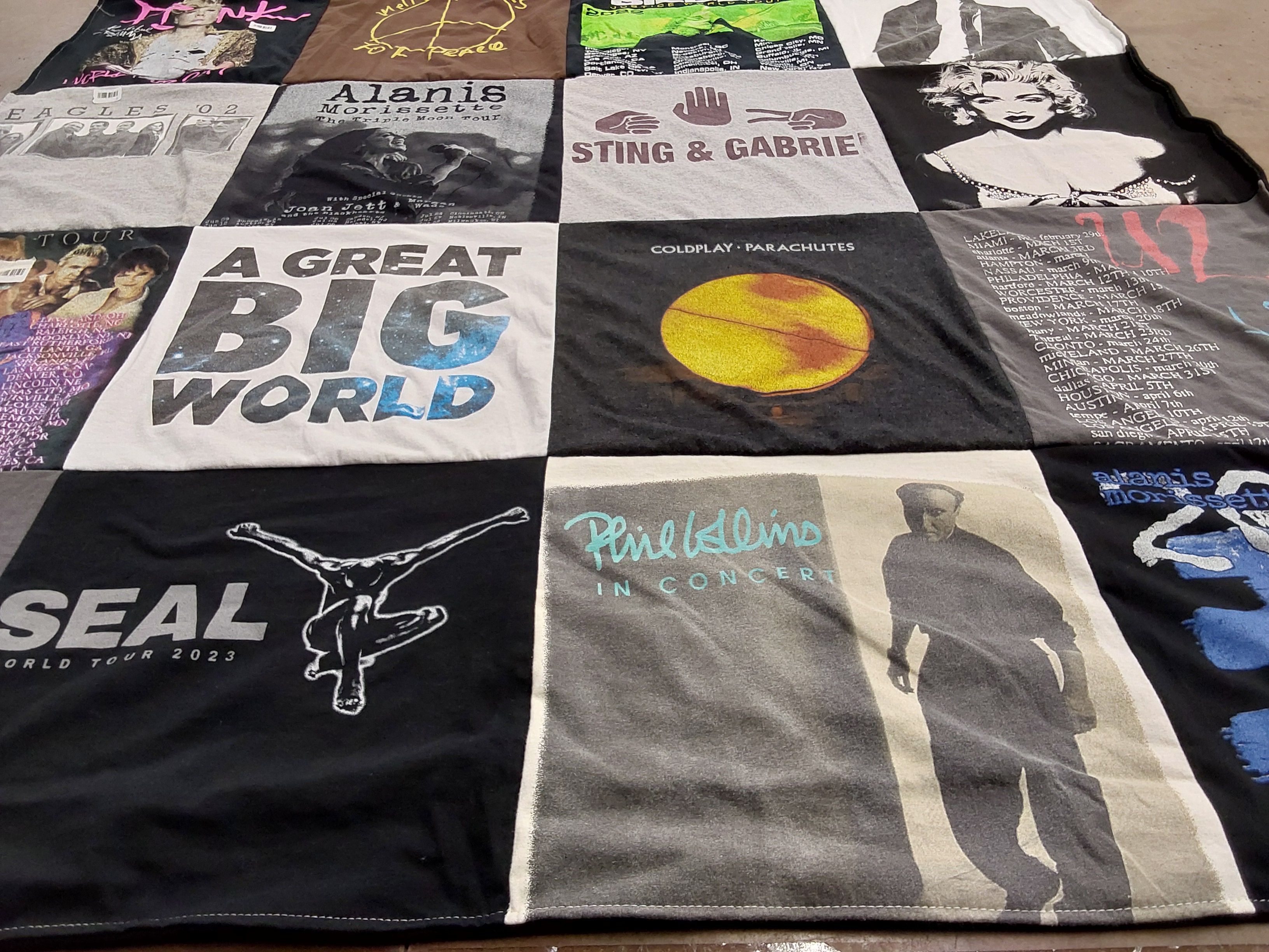 T-shirt quilt with music, concerts themes by Carrie from CO