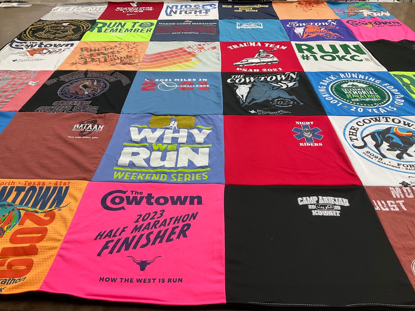T-shirt quilt with running, marathons themes by Meagan from OK