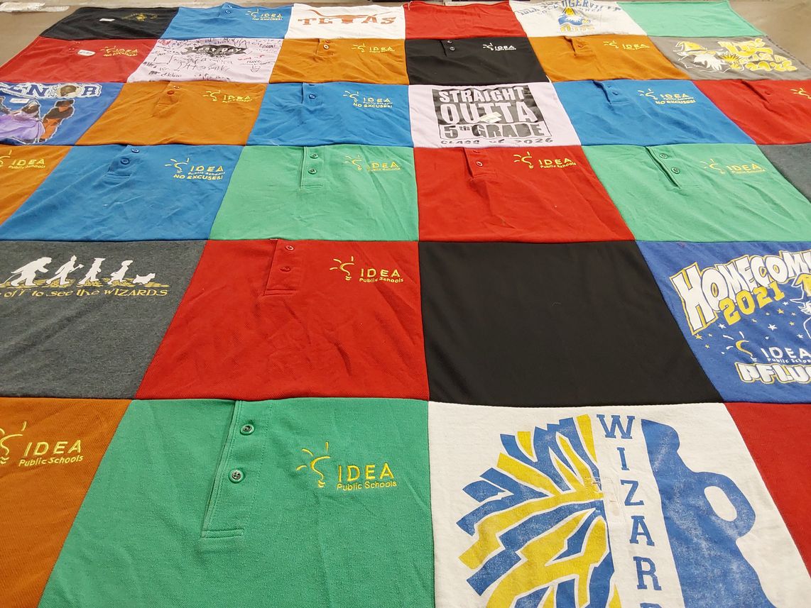 T-shirt quilt with education themes by Alyce from TX