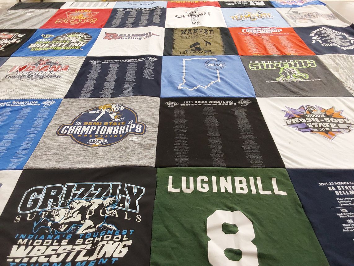 T-shirt quilt with wrestling, sports themes by Tammy from IN