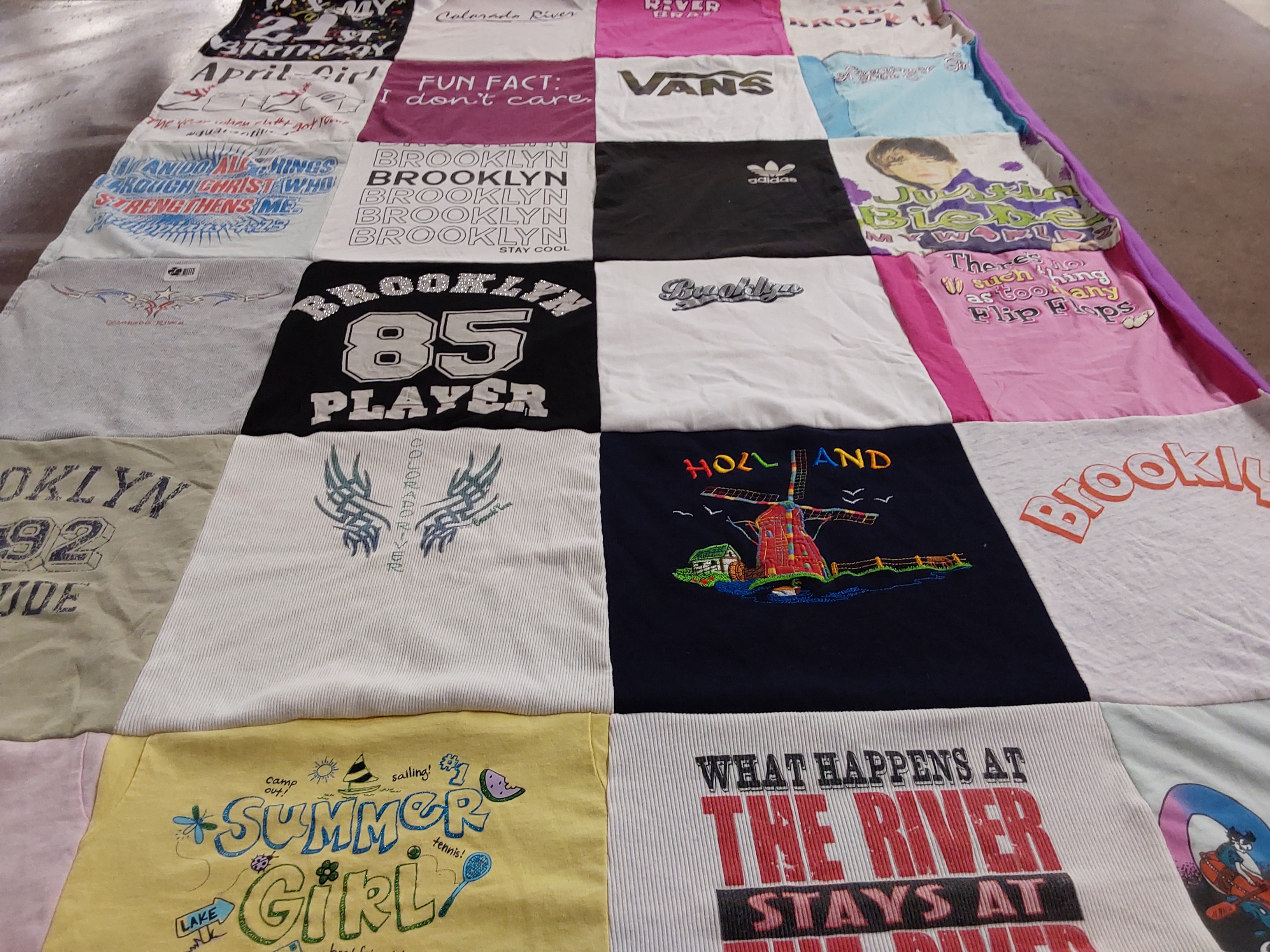 T-shirt quilt with camping, sailing themes by Brooklyn from CA
