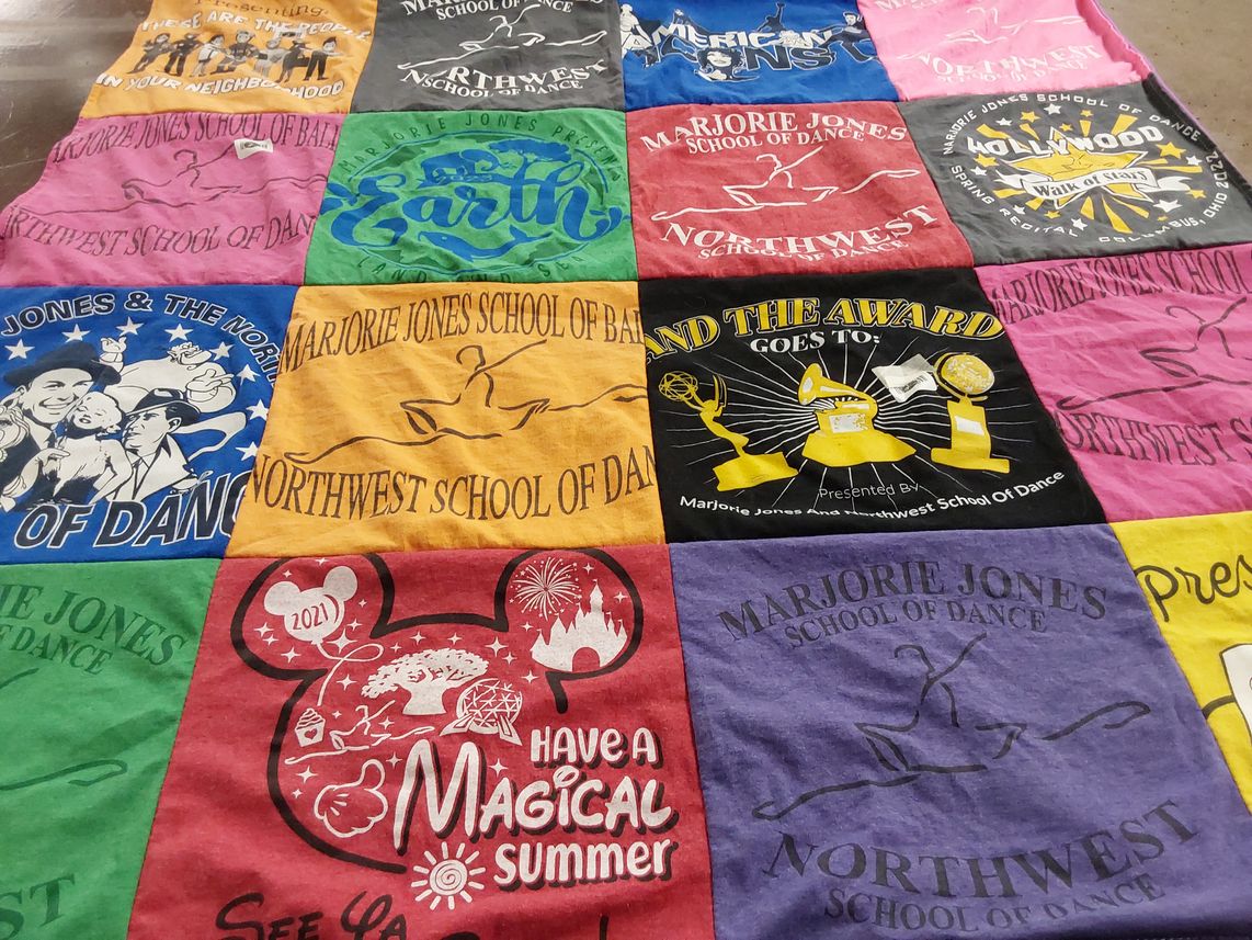 T-shirt quilt with dance, theater themes by terina from OH