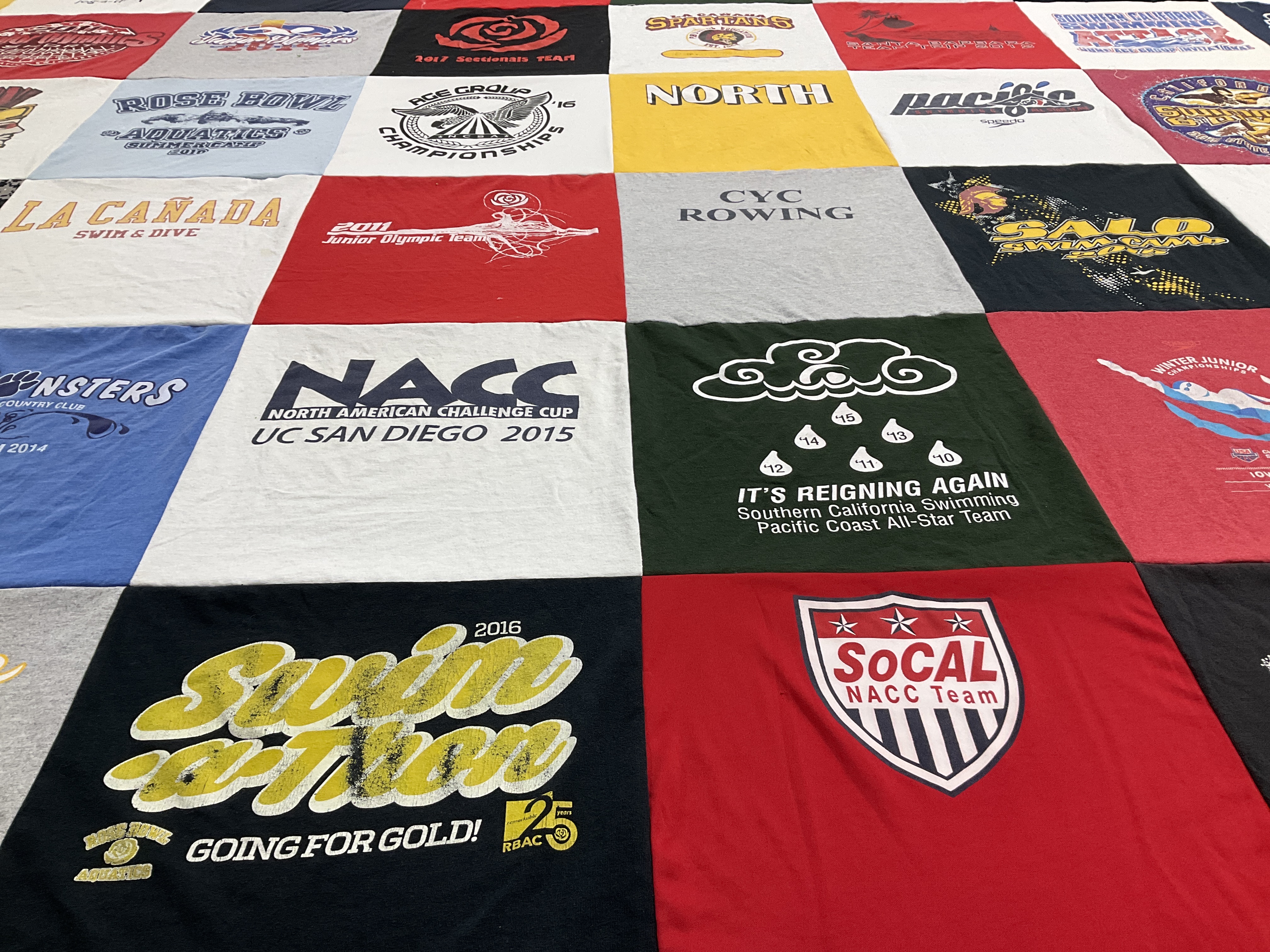 Custom Project Repat t-shirt quilt featuring shirts from university of california san diego.