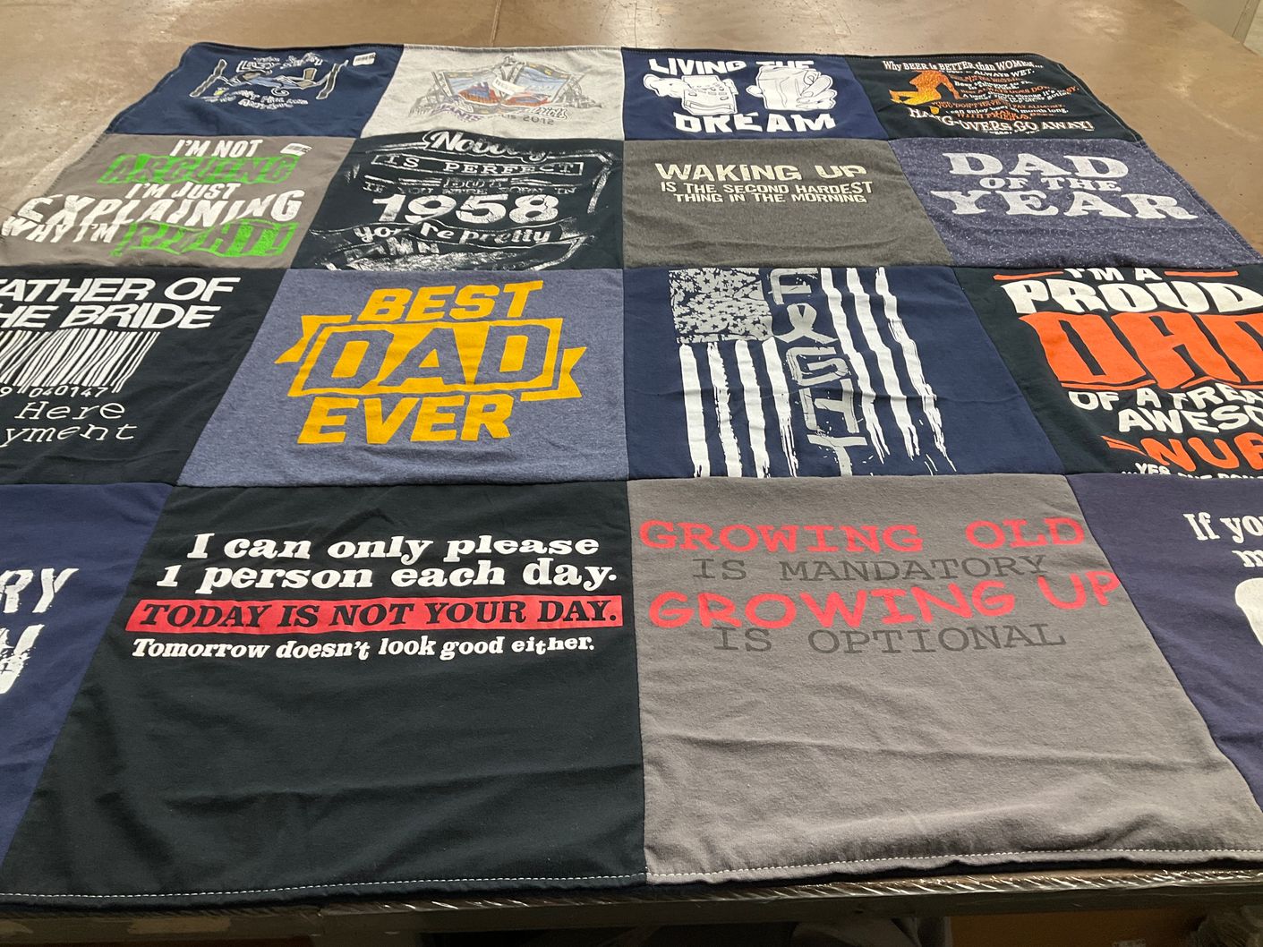 T-shirt quilt with fatherhood, humor themes by Stephanie from CT