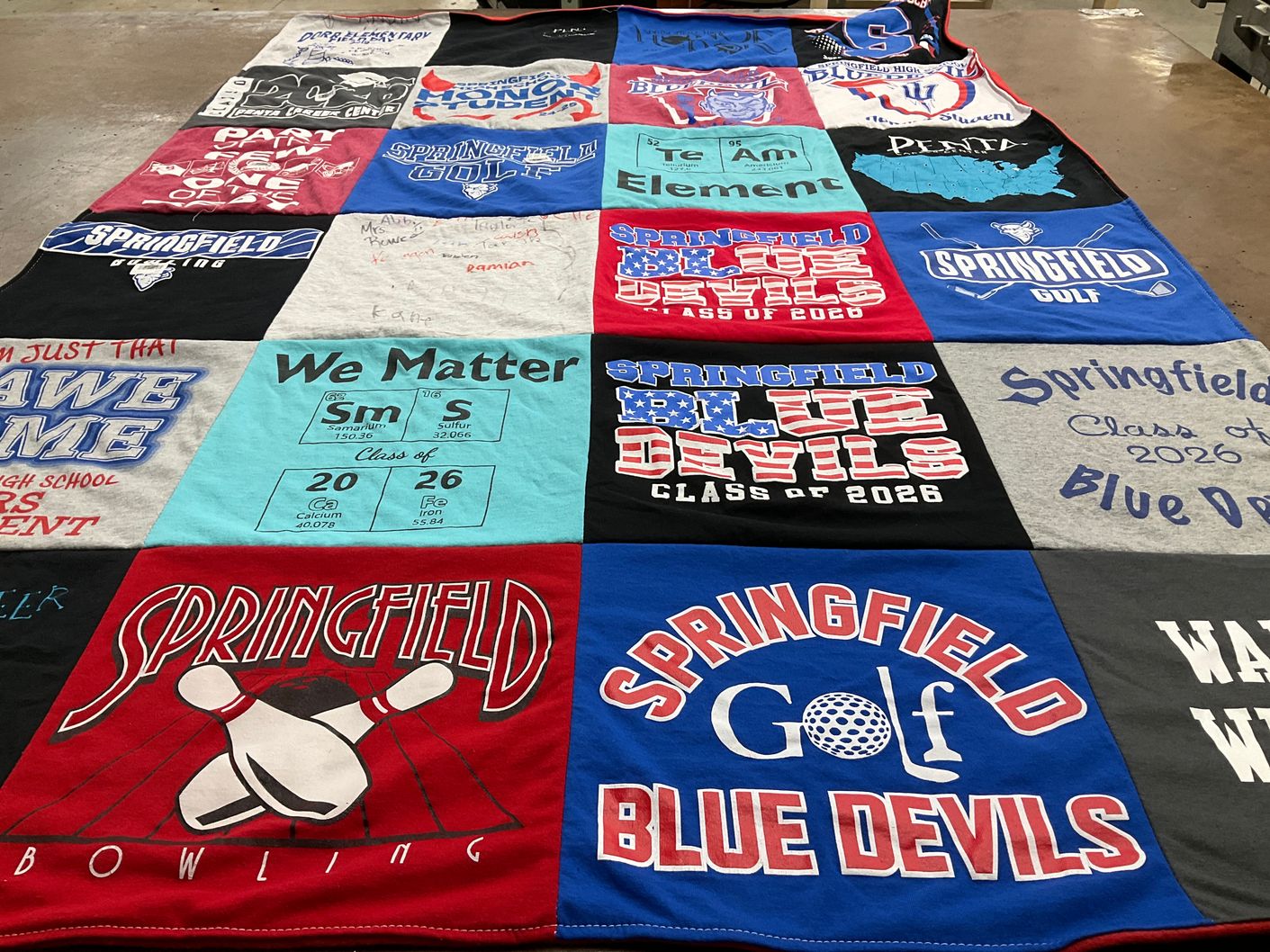 T-shirt quilt featuring springfield blue devils by Danielle from OH
