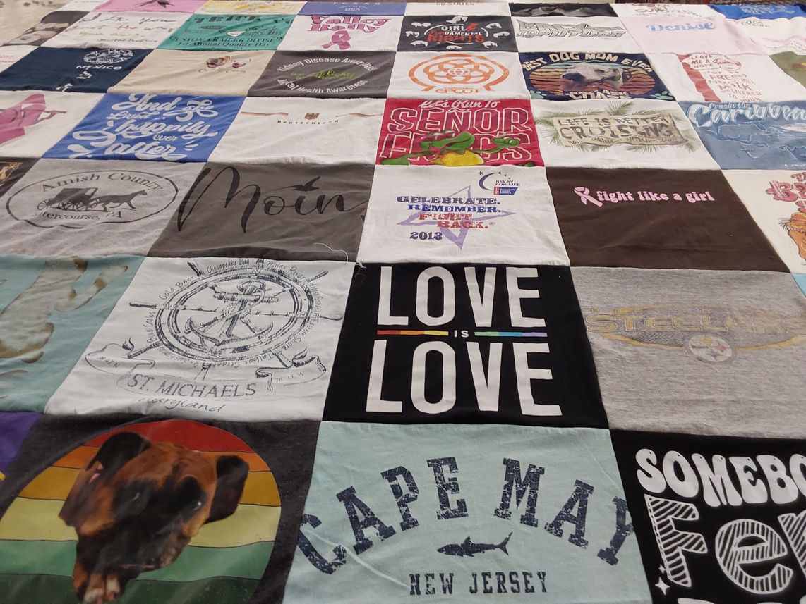 T-shirt quilt with cruising, pets themes by Denise from DE