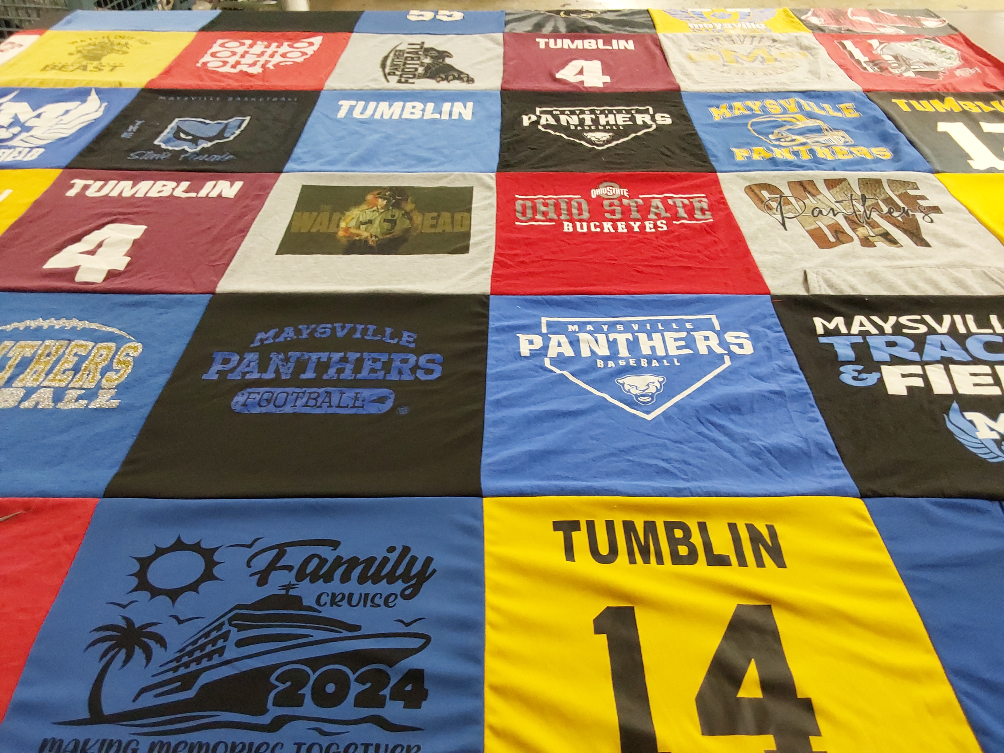 T-shirt quilt featuring maysville panthers football, maysville panthers basketball by Lacey from OH