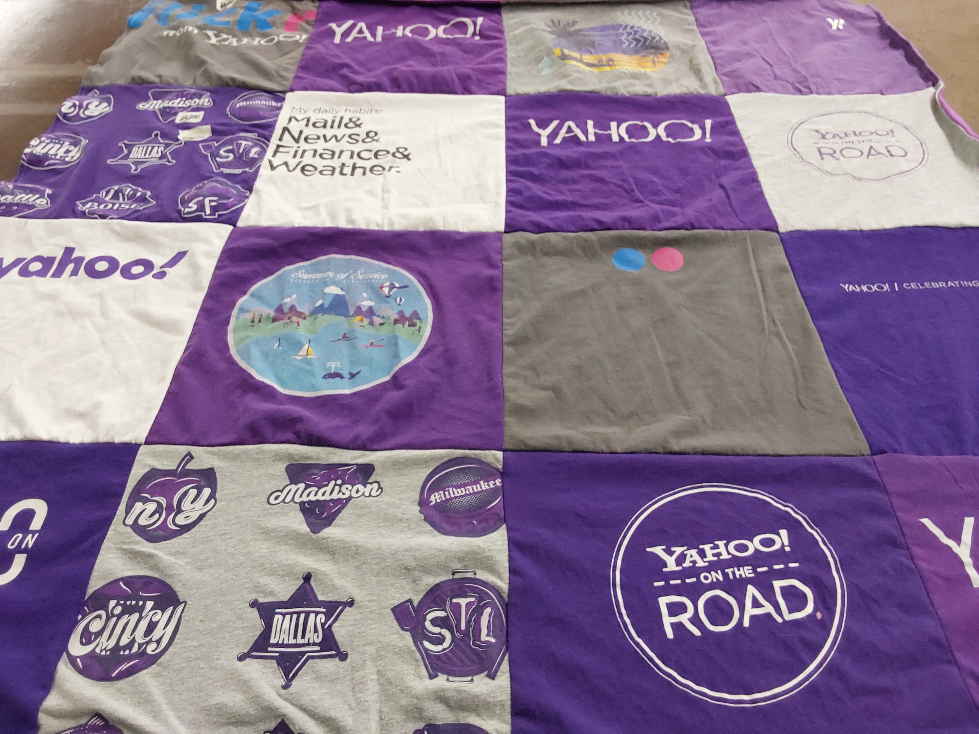 T-shirt quilt with technology, media themes by Lodema from CA