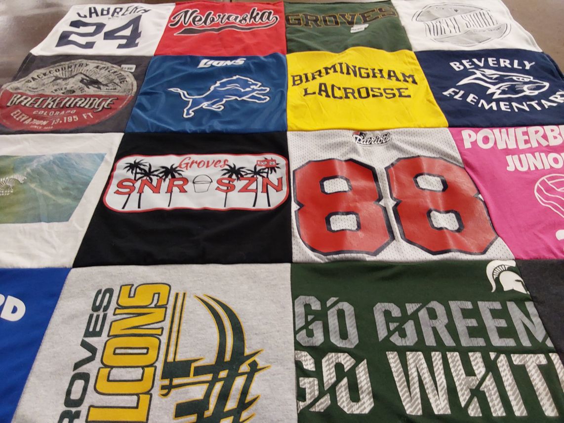 T-shirt quilt featuring detroit lions, nebraska by H from MI