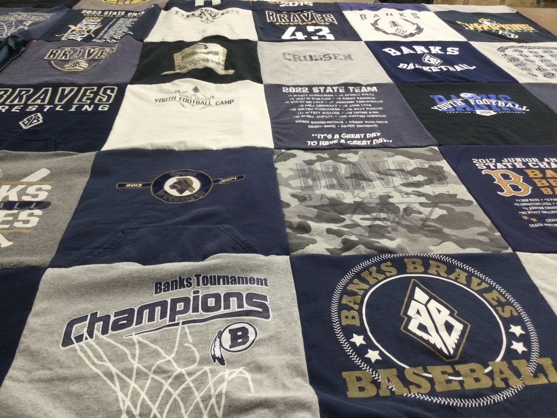 T-shirt quilt featuring banks braves baseball, banks braves basketball by Katherine from OR
