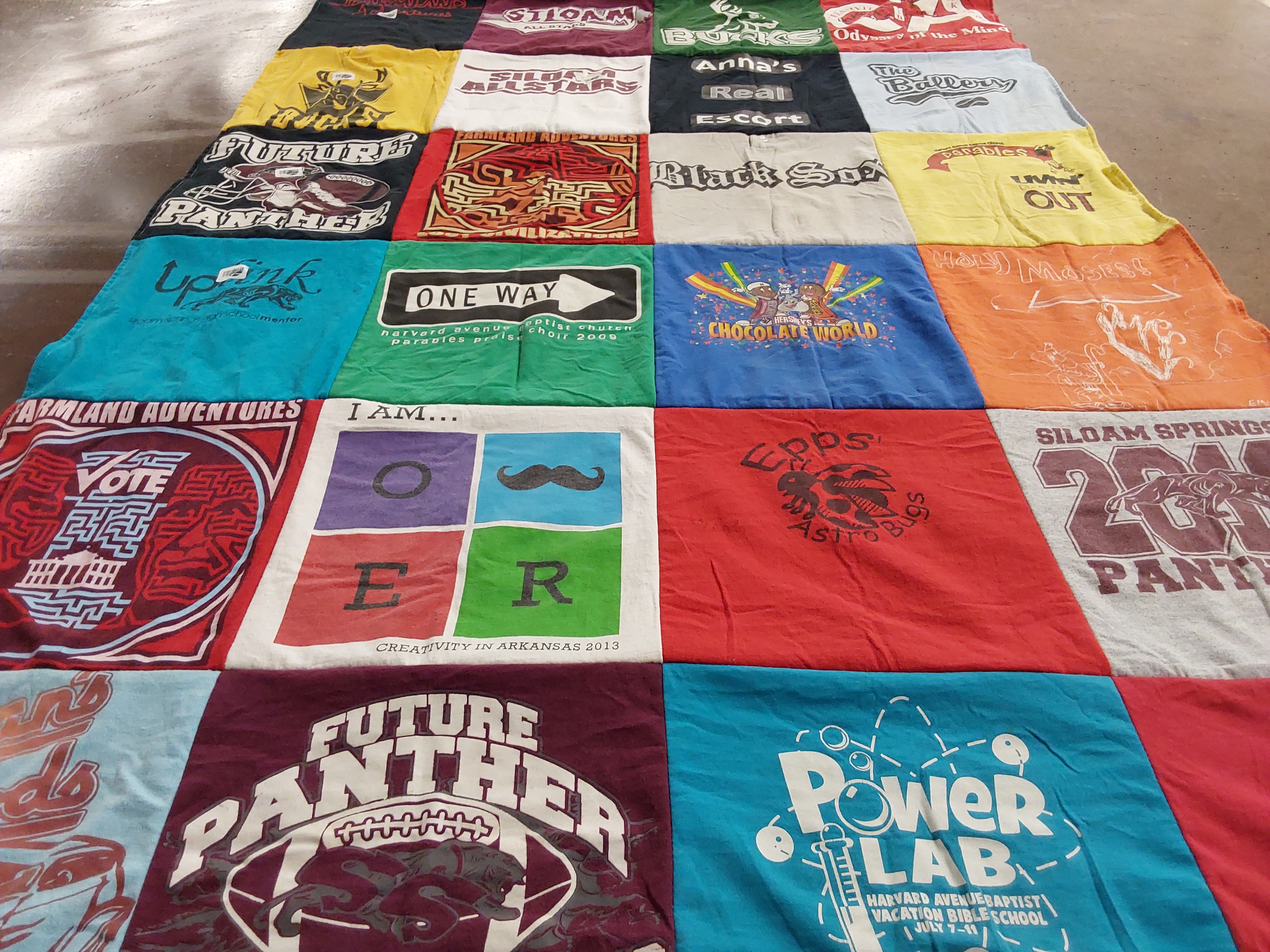 T-shirt quilt featuring siloam springs panthers by Becky from OK