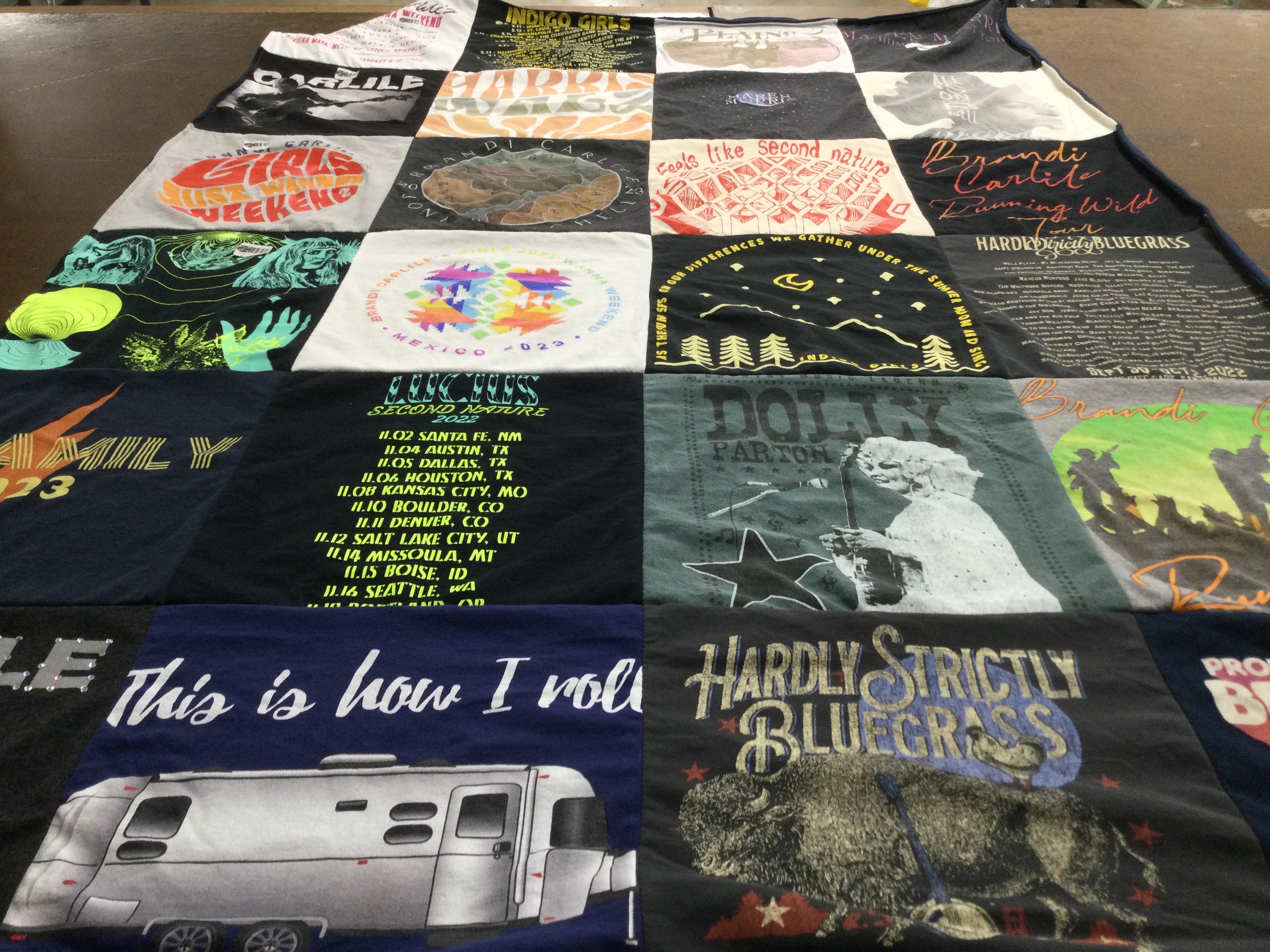 T-shirt quilt with music, concerts themes by Angie from CA